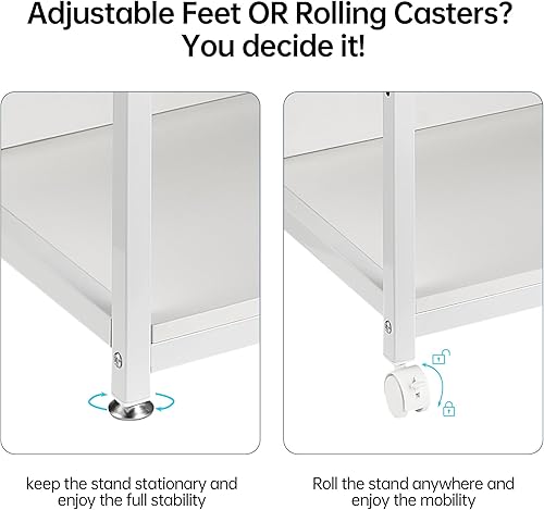 Vista 8 de 4 Tier White Printer Stand Table with Adjustable Shelves, Movable Printer Shredder Stand with Wheels for Home Office Storage and Organization