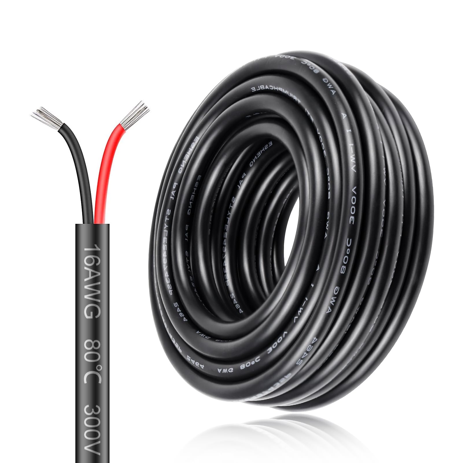 16AWG 2x1,5mm² 20Meter Elektrokabel 2-adrig Kabel, 5V/12V/24V Erdkabel verzinnte Kupferkabel, 300V flexibel und weich Stromkabel hohe Temperaturbeständigkeit Verlängerungskabel 20m