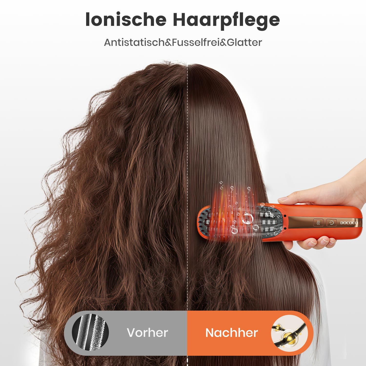Kabellose Glättbürste mit LCD Display, 3 in 1 Haarglätter Bürste mit 300 Millionen Ionen, 20s Schnellaufheizung, 3D Anti-Verbrühung, Tragbar für Reisen
