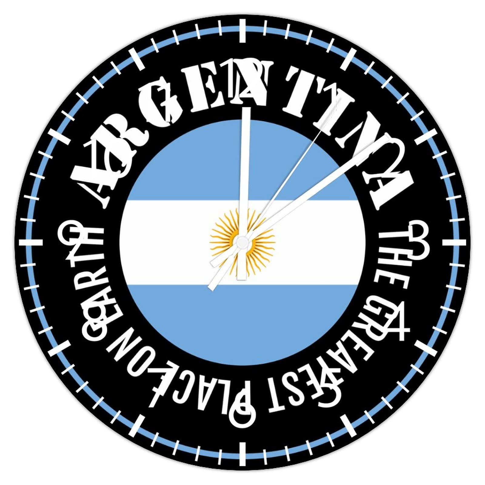 Horloge murale drapeau argentin sans tic-tac pour éliminer les bruits nocturnes