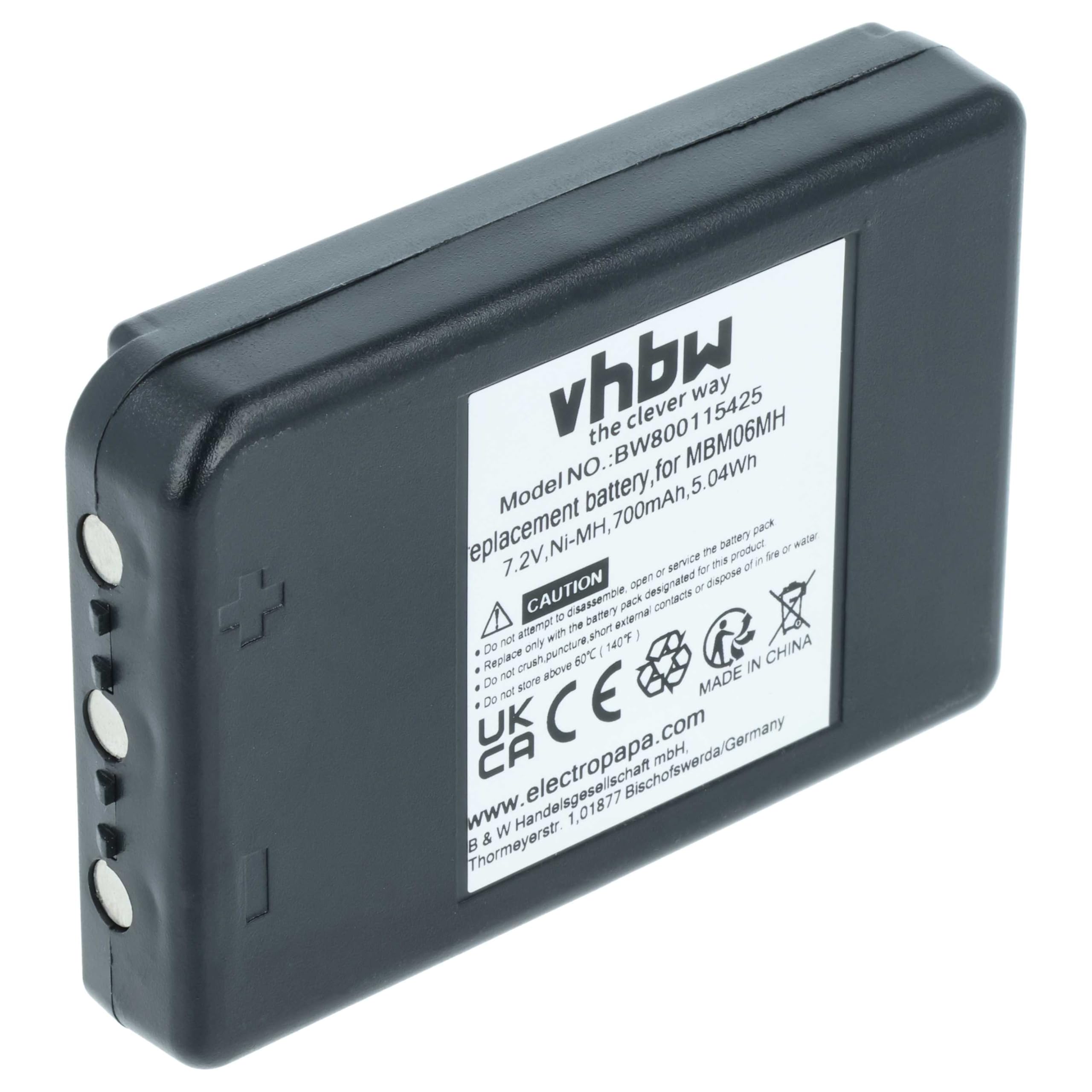 vhbw batteria sostituisce Autec MBM06MH per Radiocomando Industriale, Telecomando (700mAh, 7,2V, NiMH) - Nero