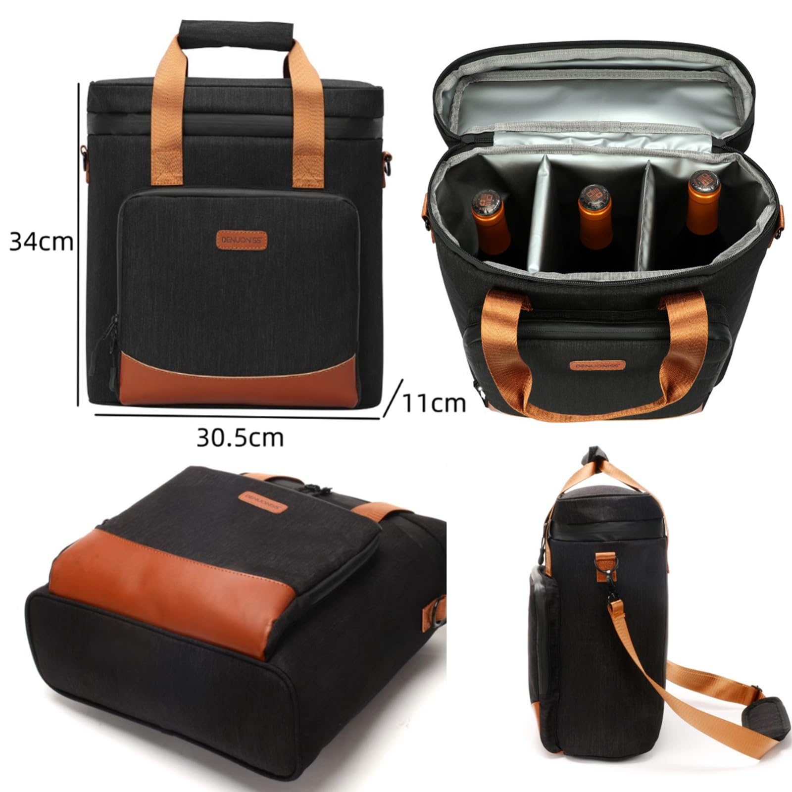 3 Bouteilles Bouteille de Vin et Champagne, Sac Isotherme Bouteille Vin avec Compartiments Amovibles et Bandoulières – Idéal Cadeau,Vin,Tourisme,Bateau,Noël,Pique-Nique,Camping(Grey)