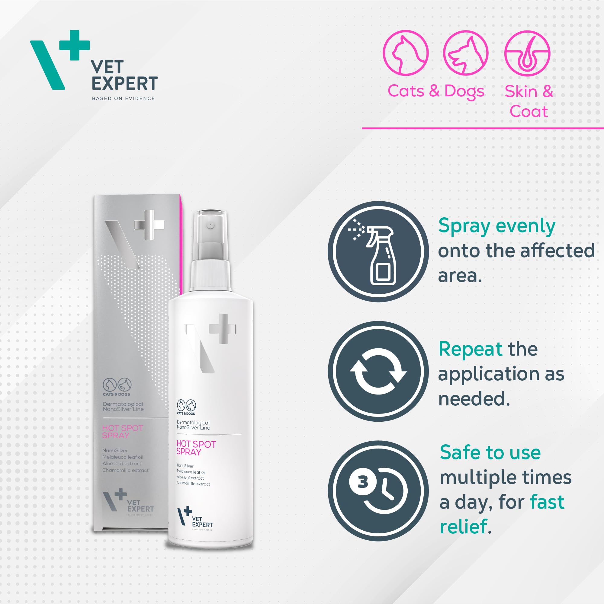 VET EXPERT HOT SPOT SPRAY - preparat na zmiany skórne na tle alergicznym, dla psów i kotów 100 ml