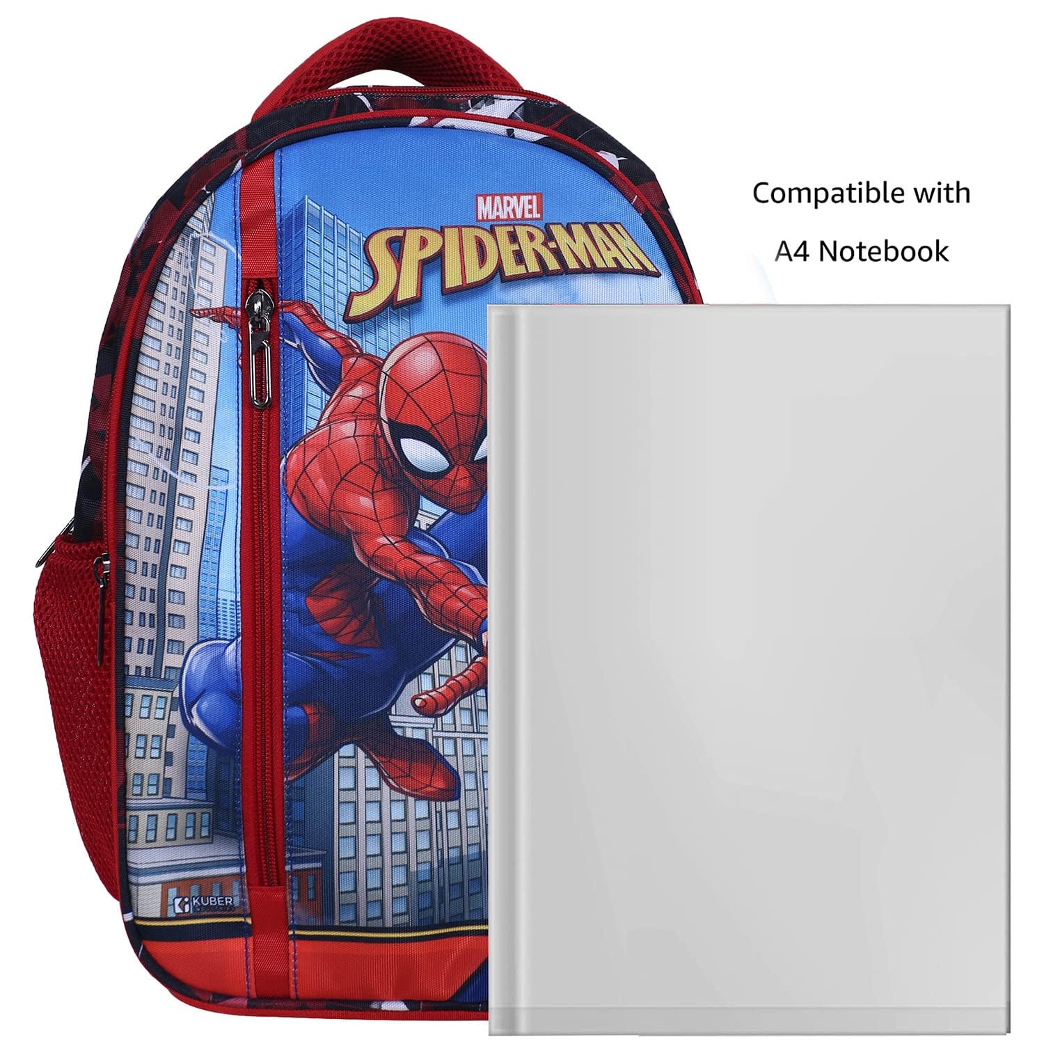 Kuber Industries Torba szkolna dla dziewczynek, chłopców | Marvel Spidermen Print Kids Tornister | 4 przegródki z trwałym zamkiem błyskawicznym (czarny)