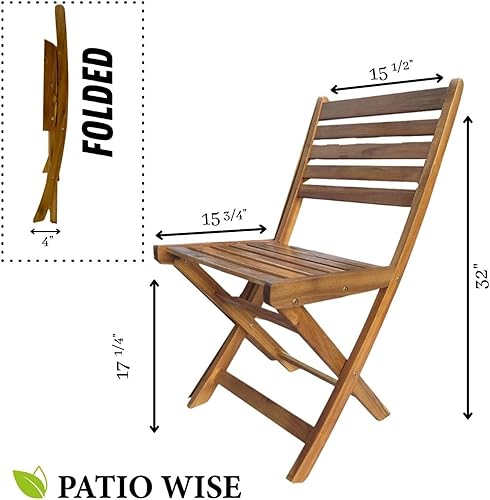 Miniatura 3 de Patio Wise Juego de 2 sillas plegables para patio, sillas plegables de madera de acacia para exteriores, patio, balcón, porche o jardín, 15.5