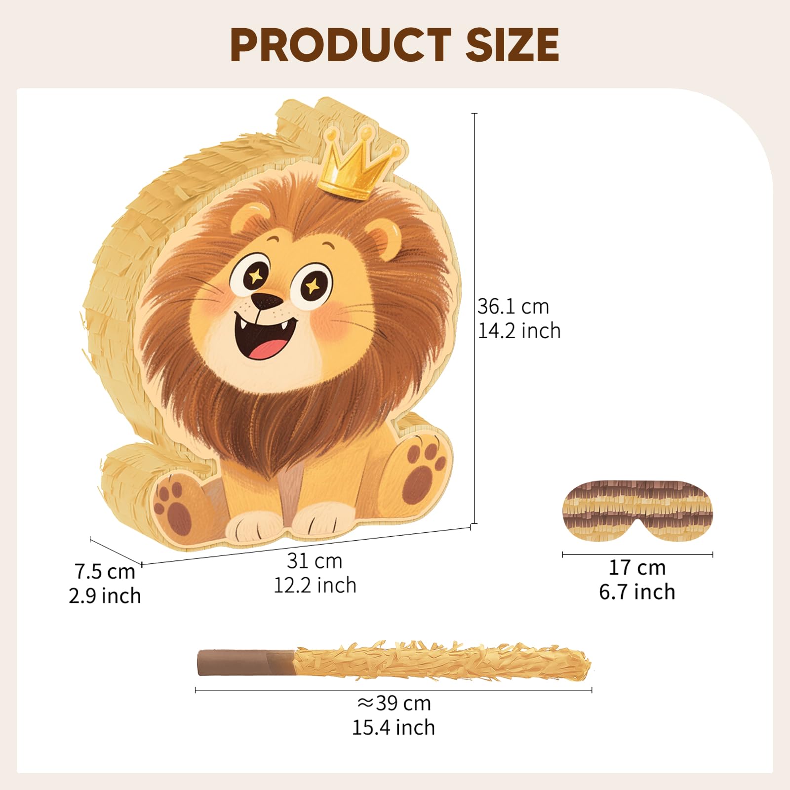 Lion Pinata Decorazione Compleanno Animali Giochi Festa con Bastone Maschera Occhi Materiale Carta Adatto per Bambini Shower Eventi Scolastici