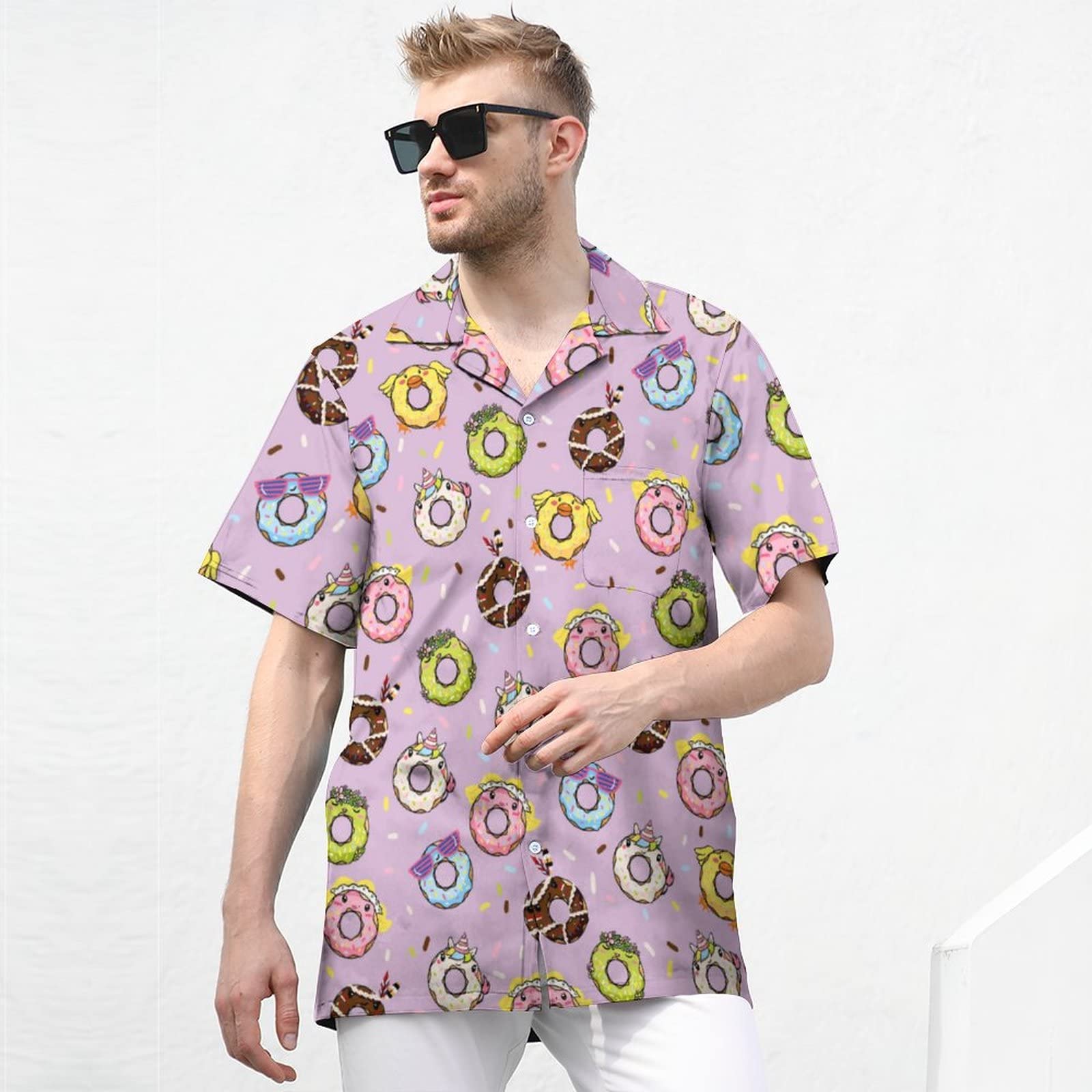 TNHU Donut Shirts Doughnut Button Down Shirts for Men Short Sleeve Party Shirts Summer Donut Hawaiian Shirt Soft Beach Shirt