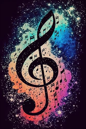 Kit de pintura de diamante de 12 x 16 pulgadas, pintura de diamante, notación musical de noche estrellada, arte de bordado de diamante redondo 5D