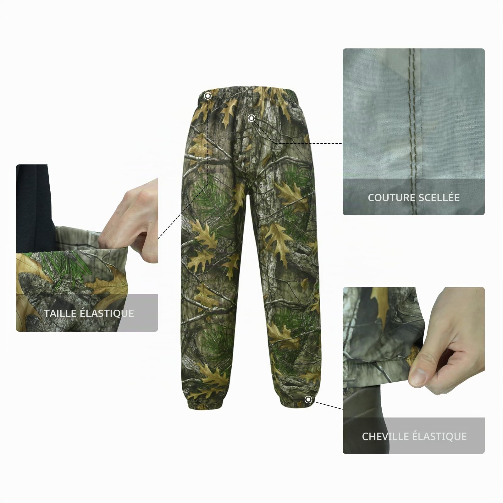 Combinaisons de Pluie pour Hommes imperméables - Veste de Pluie Pantalon Adulte Imperméable léger avec Capuche Chasse Camo