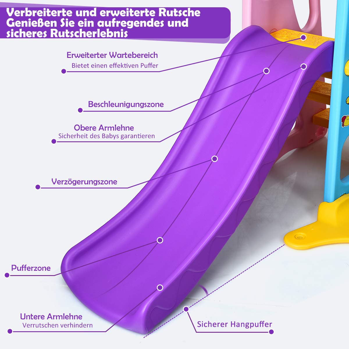 COSTWAY 6 in 1 Kinder Rutsche mit Schaukel, Kinderrutsche Indoor mit Basketballkorb & Fußballtor & Wurfspiel & Schreibtischplatte, Spielplatz Indoor & Outdoor für Kinder ab 3 Jahren