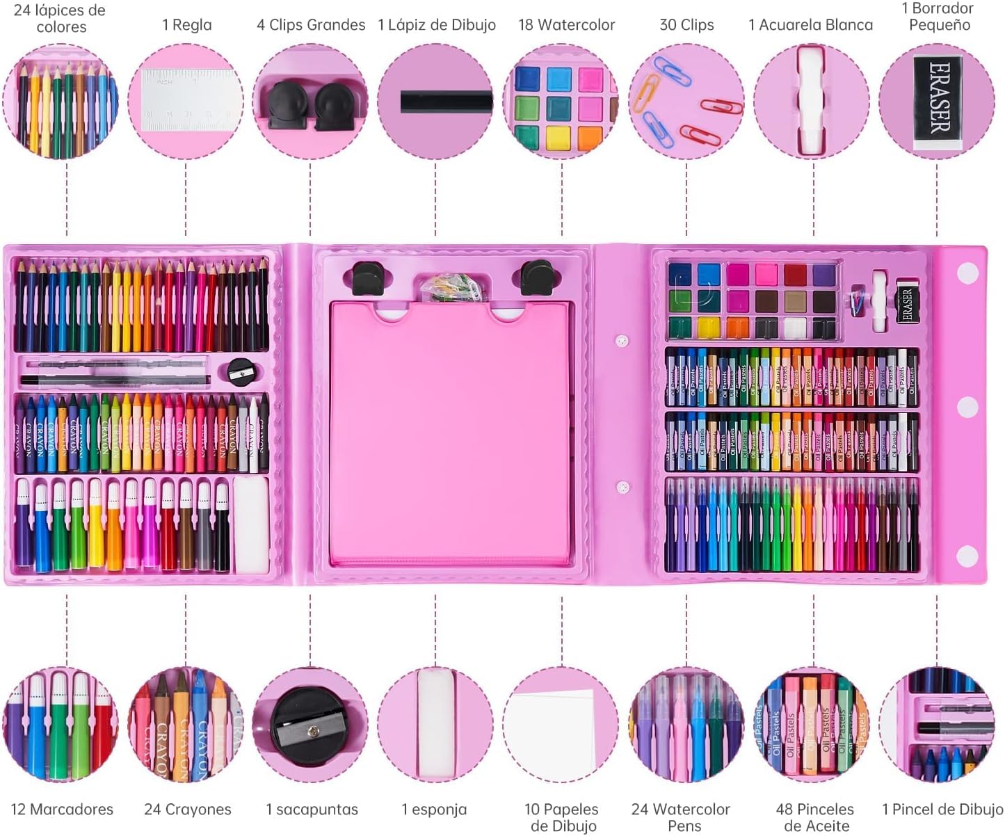 STOFFIER GARTEN 208 PCS Drawing Art Kit for Kids Girls Boys, Painting Set, Teens Artist, Art Set Case with Trifold Easel, Includes Oil Pastels, Color Pencils, Scissors, Origami Paper 40 Sheets 2