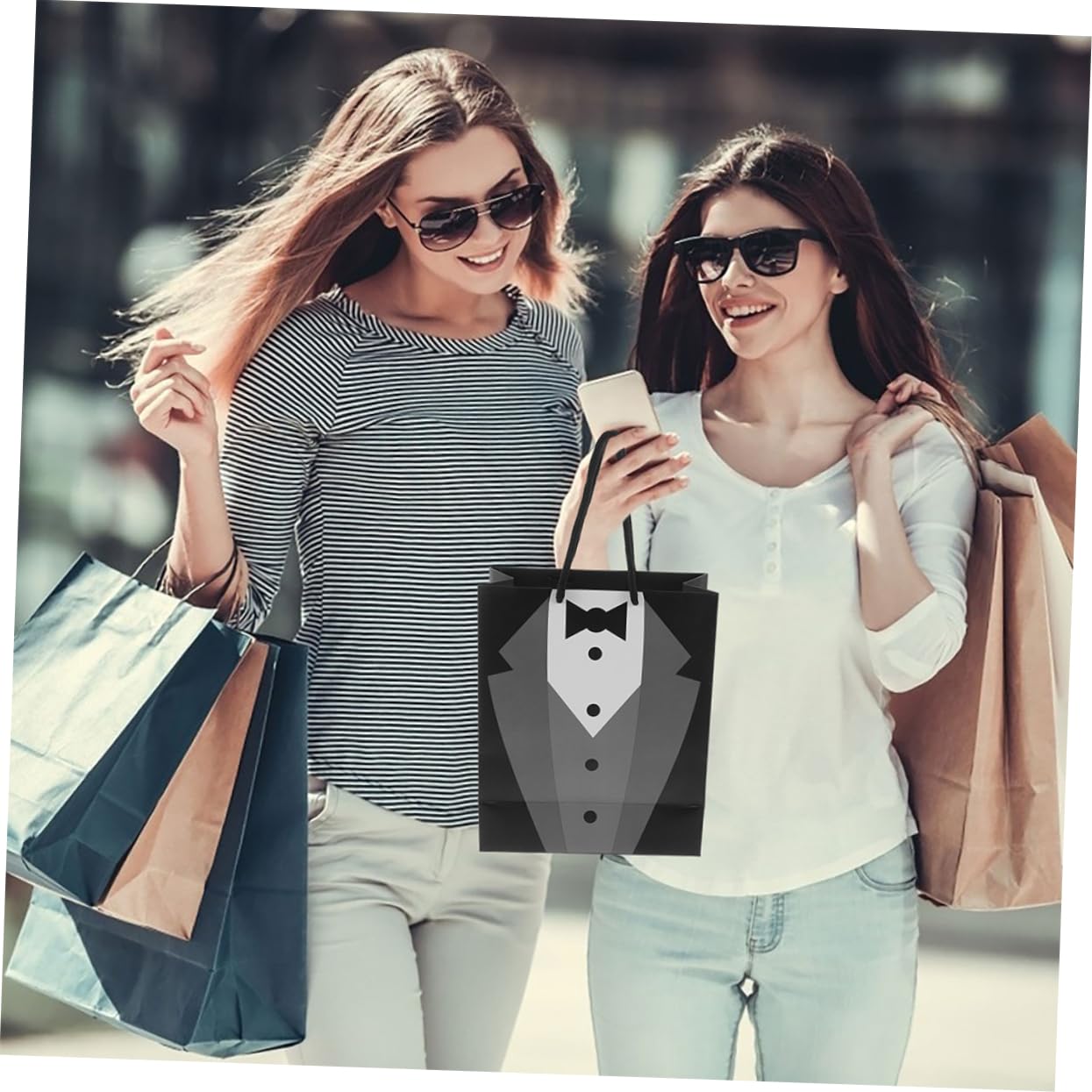 10 Stück Schwarze Papiergeschenktüten mit Henkeln für Anlässe