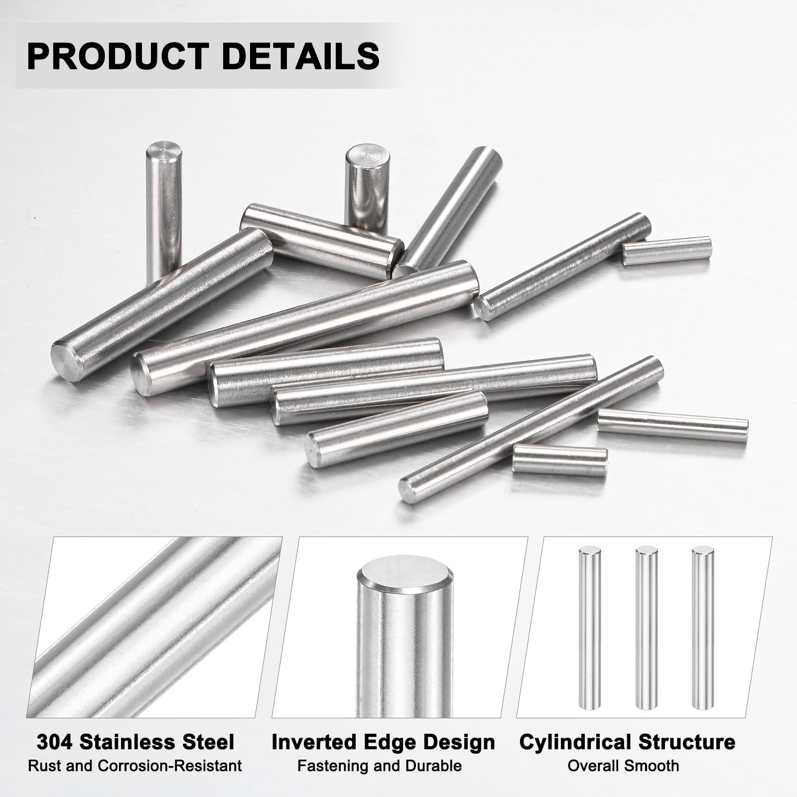 M METERXITY 10-Pack 8 x 60 mm Dowel Pin, 316 Stainless Steel Support Pin Fastener Elements for Metal Devices/Wooden Projects - Image 2