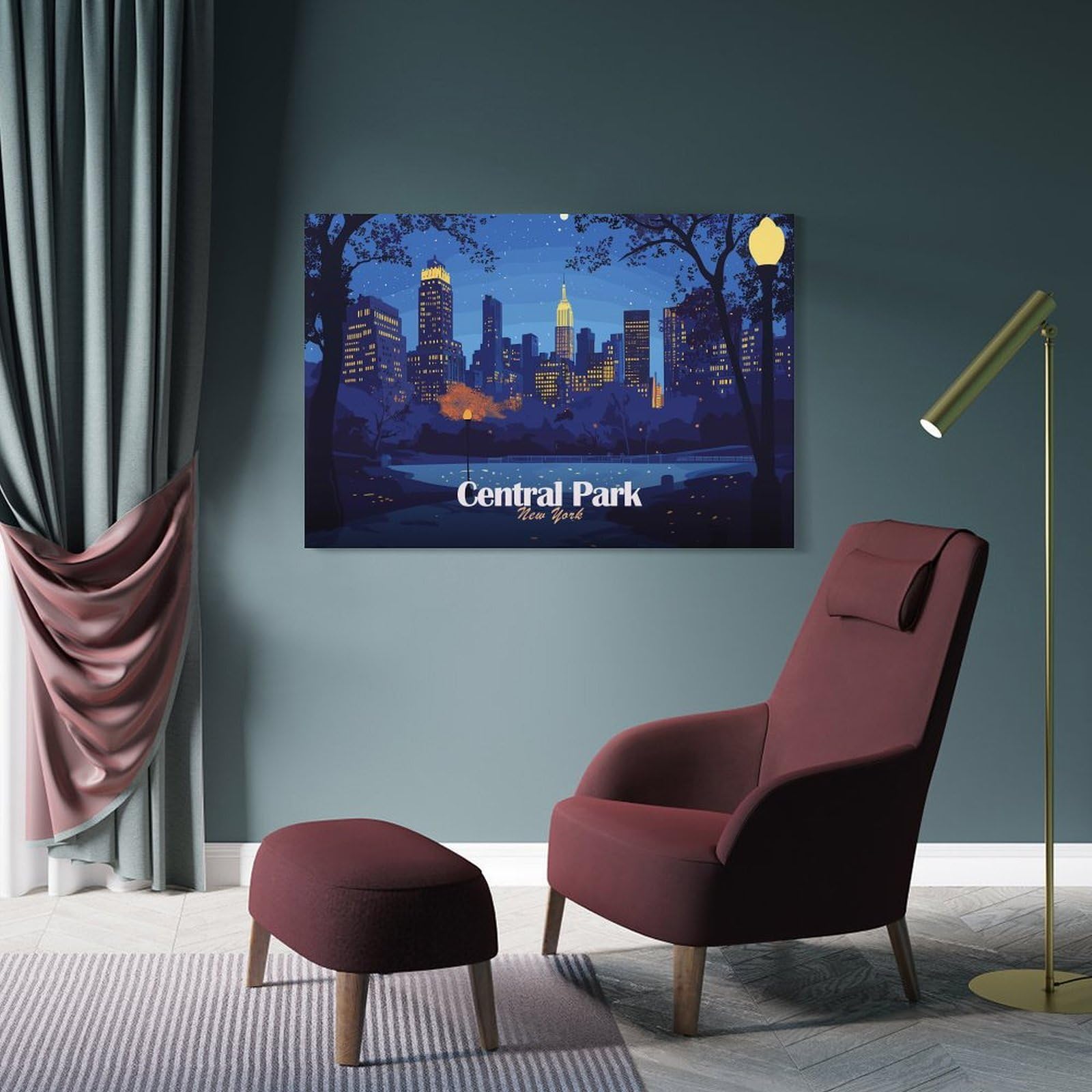 Junmoney Central Park at Night, New York Wall Picture Print 08x12inch(20x30cm), for Lounge Decor, Offices Or Entryway Styling, A Flexible Wall Accent for Shared Spaces