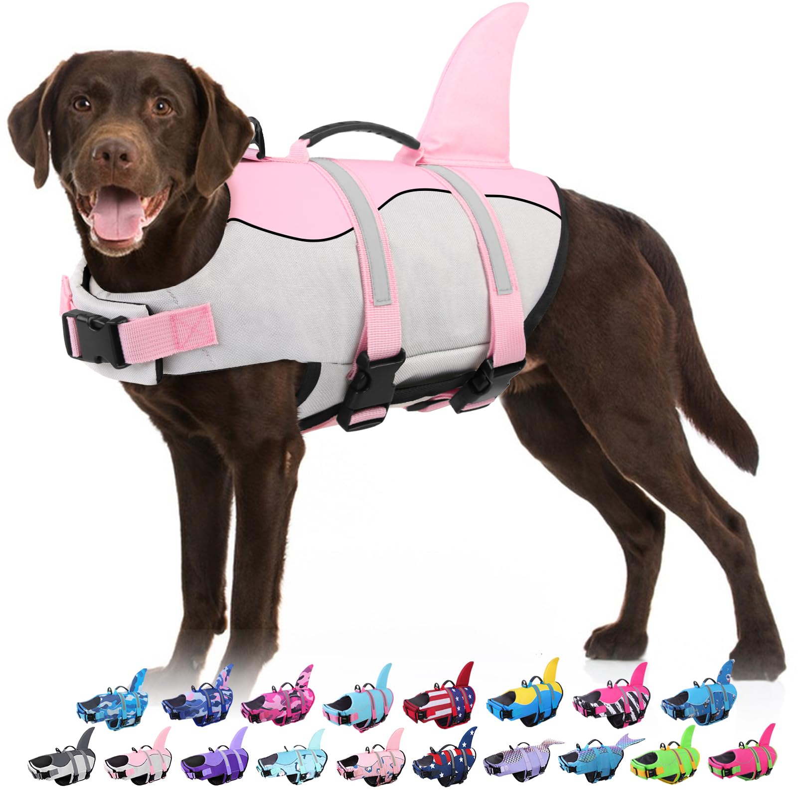 Bess Bridal Dog Life Jacket - Shark Life Vest for Swimming Boating - Reflective Lifejacket Swimsuit for Small Medium Large Dogs - High Buoyancy