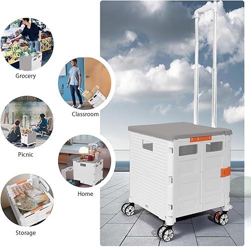 Miniatura 5 de Carro plegable de utilidad, carrito de herramientas portátil plegable con ruedas, capacidad de carga de 176 libras, tapa magnética telescópica con