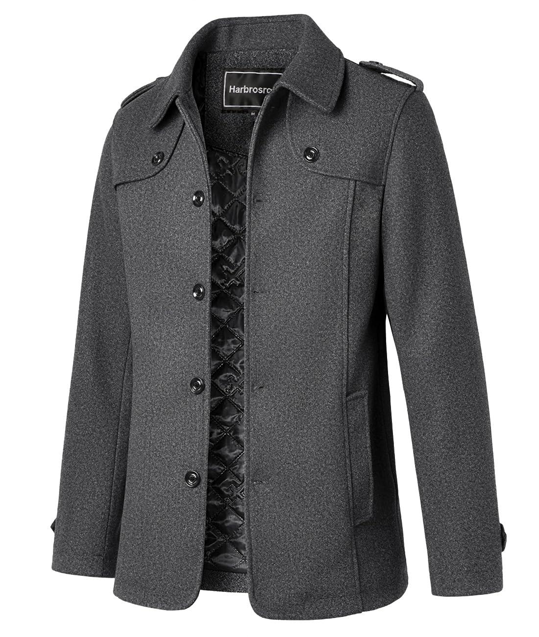 Herren Wintermantel Wolle Kurzmantel Schwarz Wollmantel Stehkragen Winterjacke Mittellang Business Freizeit Gepolstert Gefüttert Peacoat