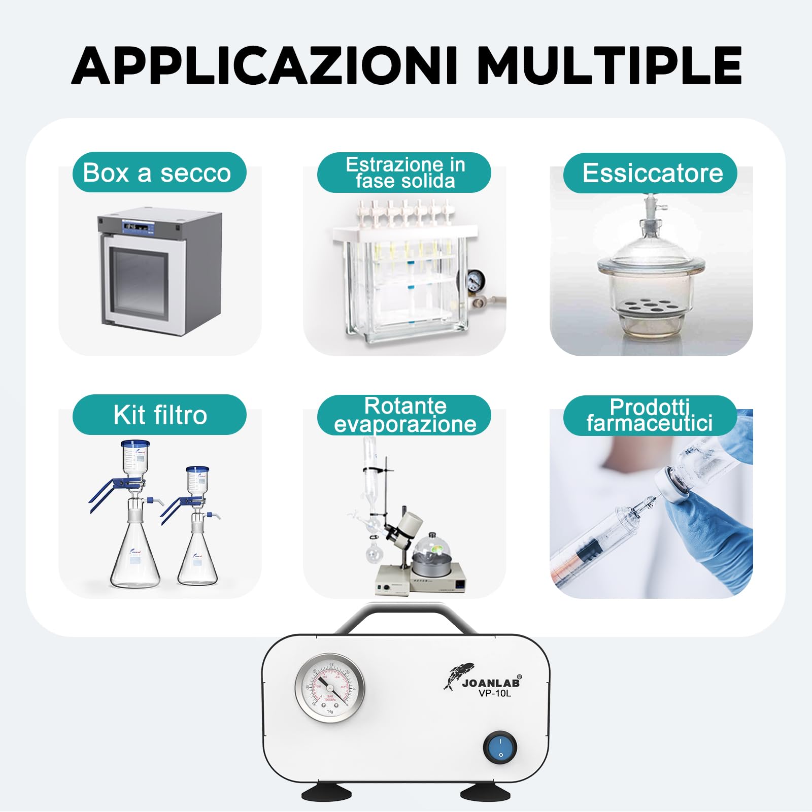 LAB FISH Pompa a Vuoto Portatile Senza Olio, Pompa a Membrana 10L/min 0,075Mpa per Laboratorio con Tubo di Gomma