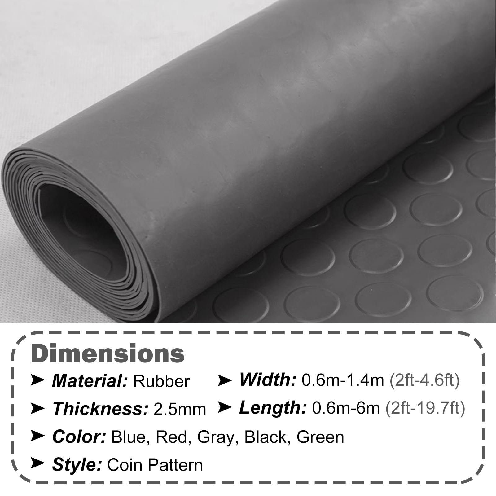 Tappetino da palestra resistente antiscivolo in gomma impermeabile, rotolo da 2,5 mm di spessore, tappetino per esercizi in gomma blu (1,4 x 3,5 m / 4.6x11.5ft) per uso domestico e in palestra