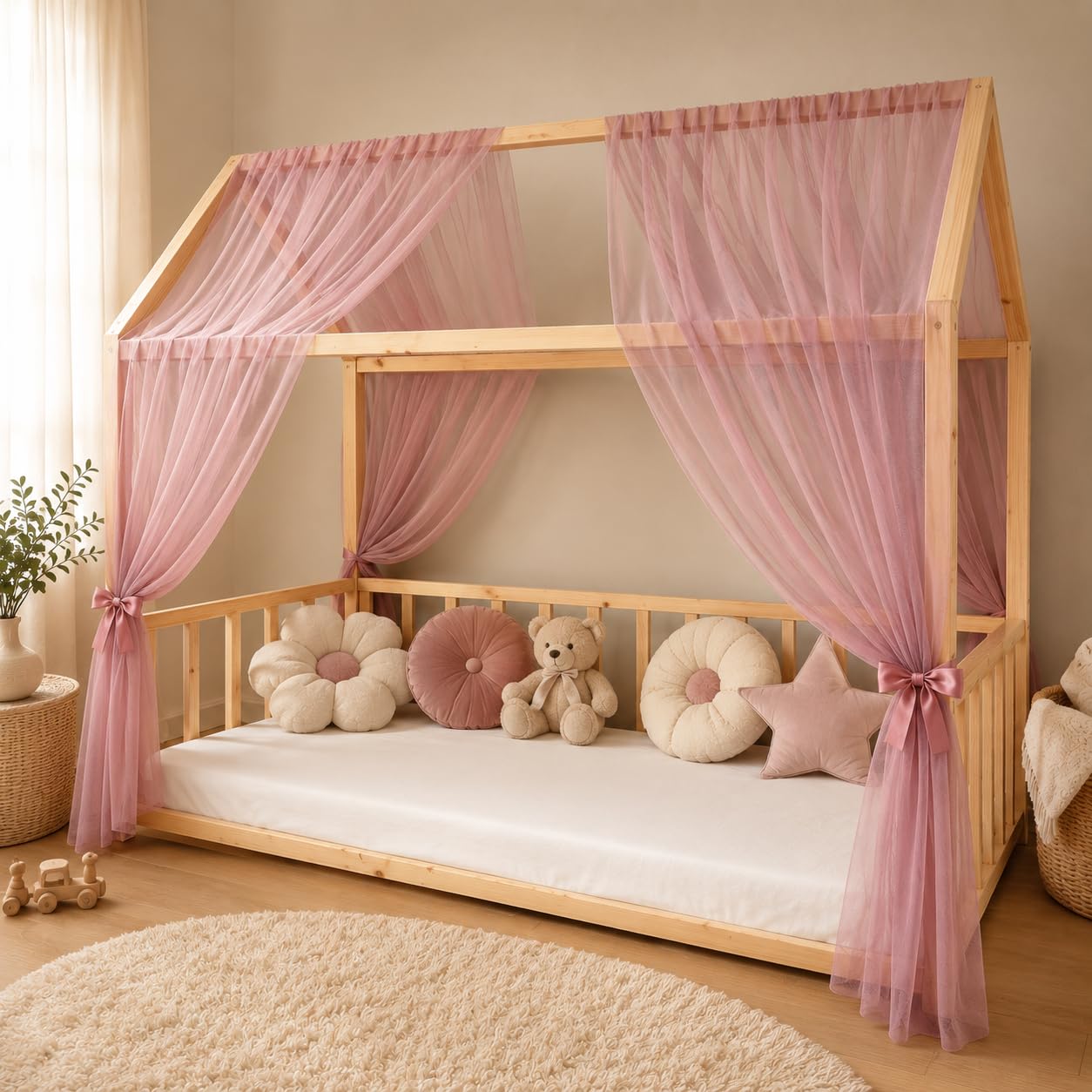 Baby Fancyroom Dosel para cama de casa infantil, universal, tul premium, ambos lados, dosel, cortina de cama (rosa viejo, 340 cm)