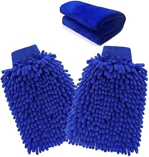 ariel-gxr Microfiber Mitt, Car wash mitt(2-Pack) noodle Microfiber Wash Gloves car cleaning Microfiber mitt with free polishing cloth