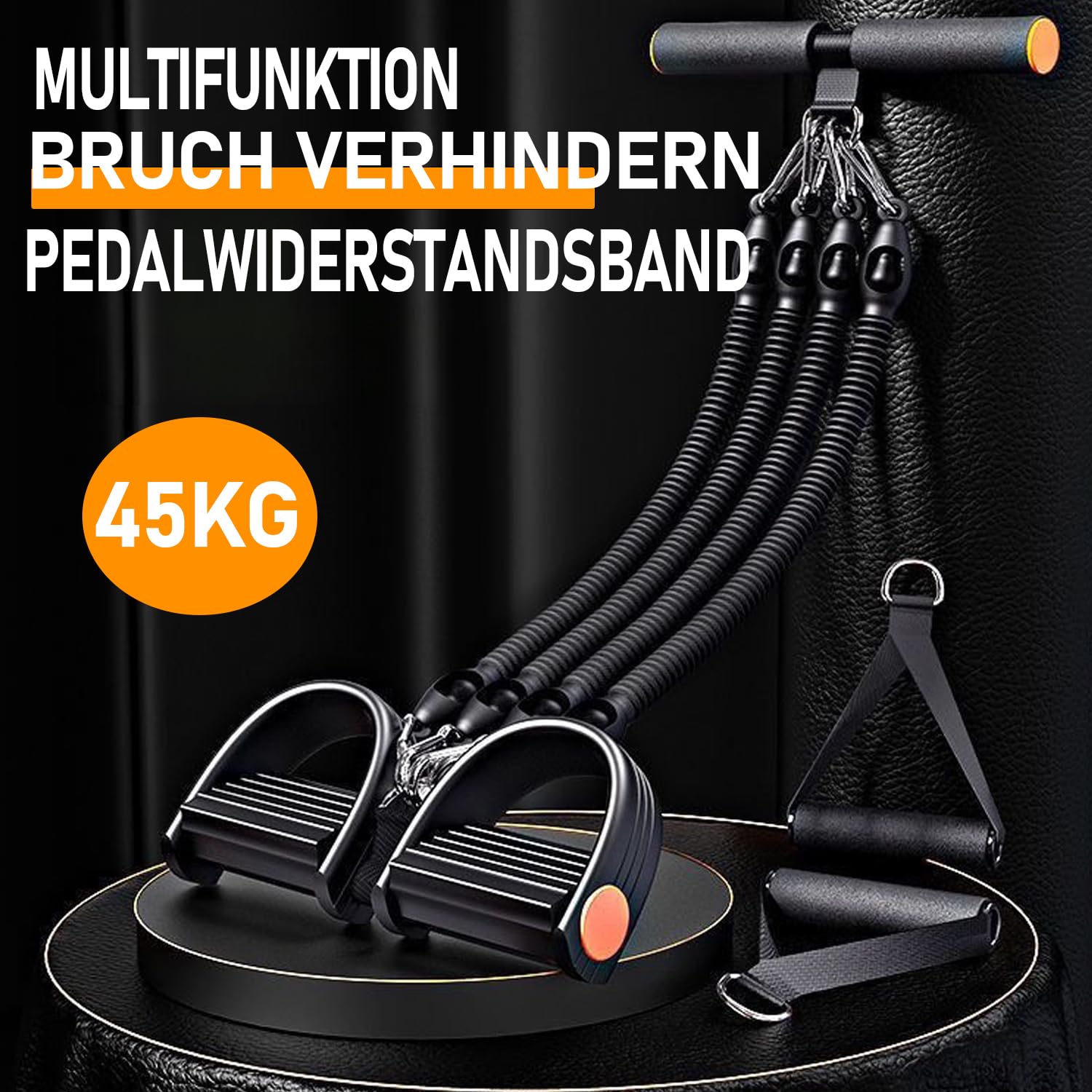 2026 Widerstandsband mit Griff Set, 45kg Einstellbar Sit-Up Trainingsgerät, 4-Rohr Pedalwiderstandsgerät Resistance Bands mit Trainingsanleitung - Bauchtrainer Fitnessgeräte für Zuhause