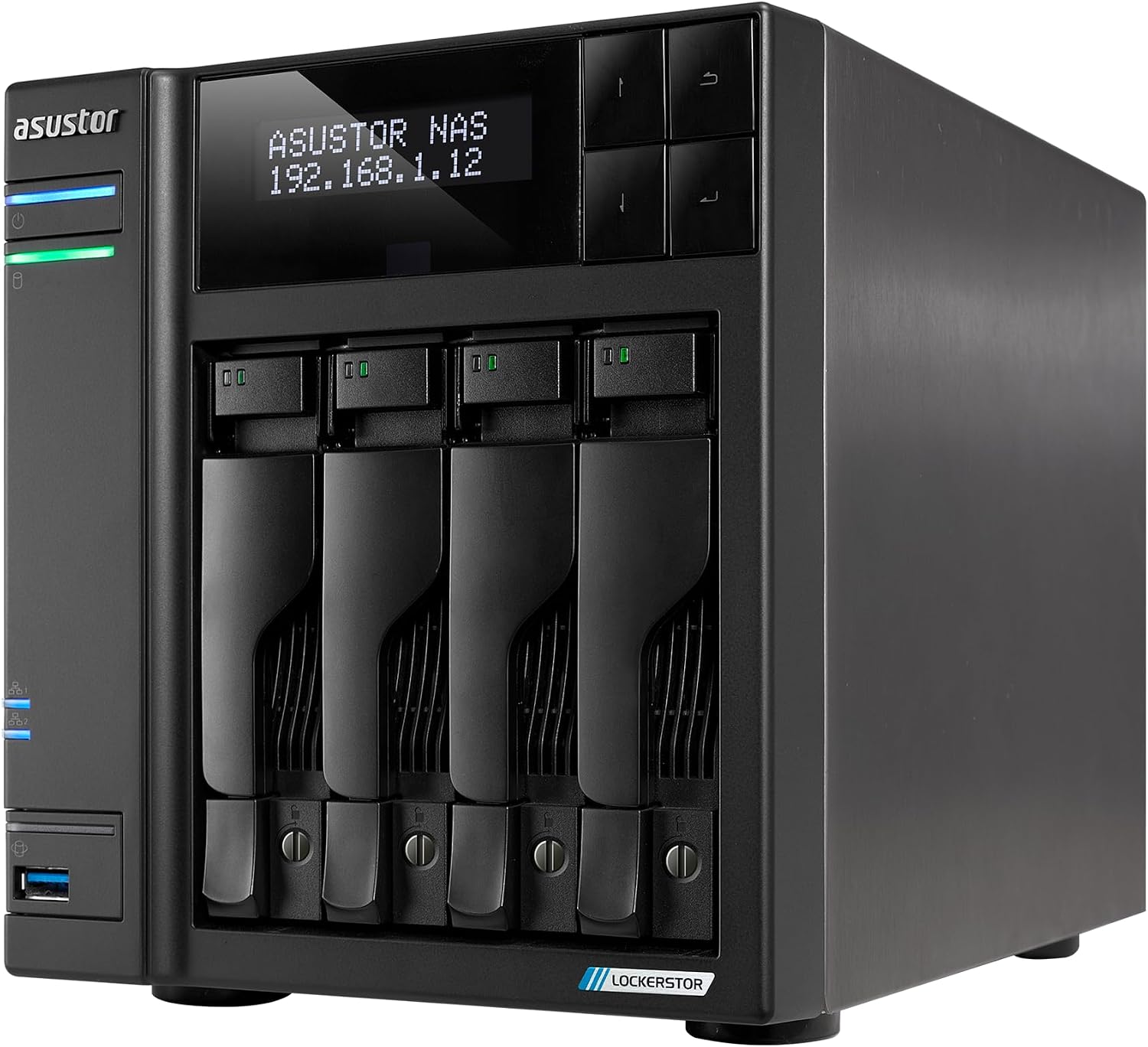 Asustor Lockerstor 4 Gen2+ AS6704T v2 4 Bay NAS, Intel Quad-Core CPU, Dual 5GbE Ports, 4GB DDR4, 4 M.2 SSD Slots, HDMI, Plex Media Server, Video Editing, Creator, Network Attached Storage (Diskless)