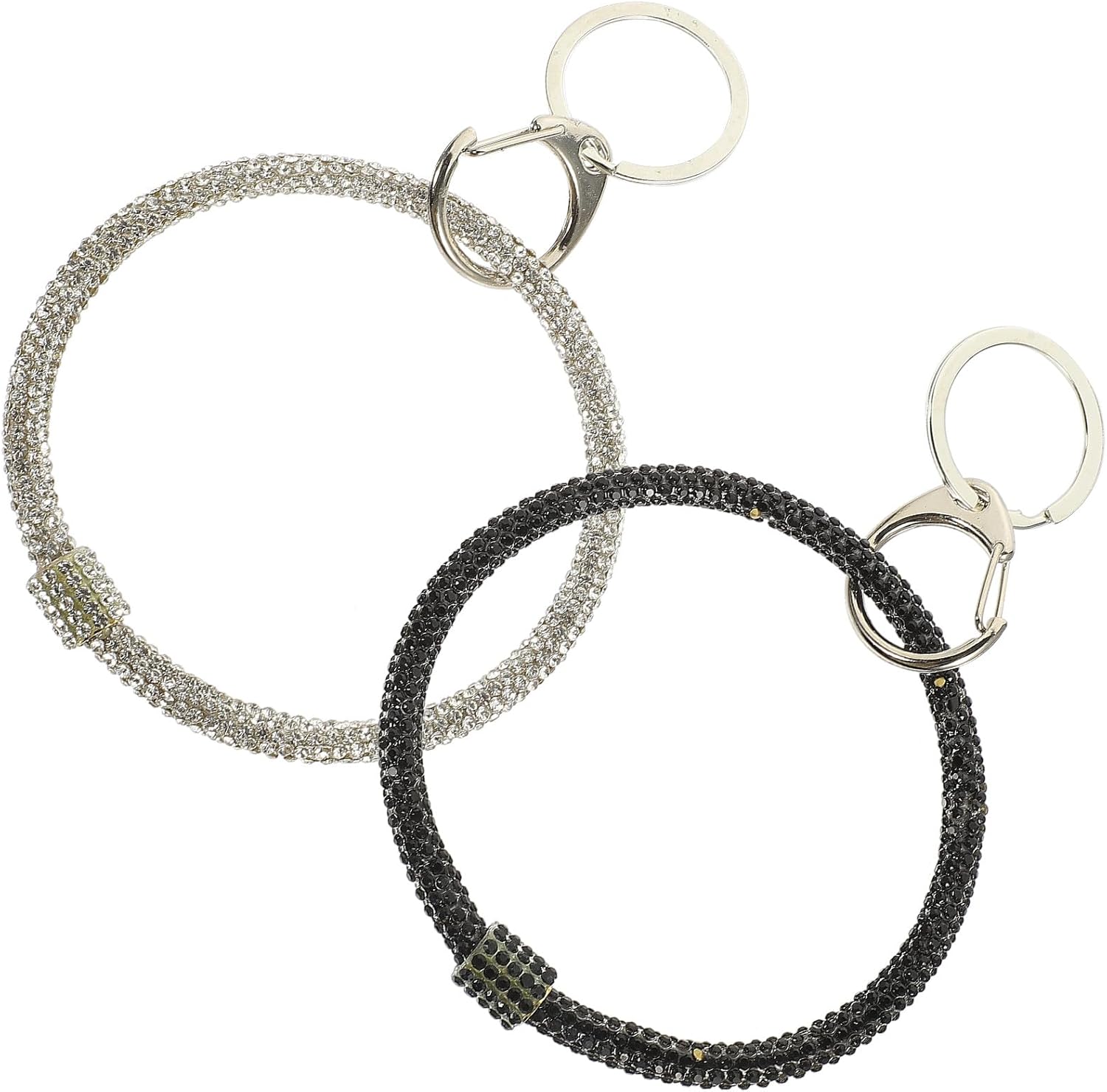 SOLUSTRE 2pcs Rhinestone Bracelet Keychain Wristlet Strap Bling Bag Charm Keyring Set for Women Fitness Sport Accessories White and Black