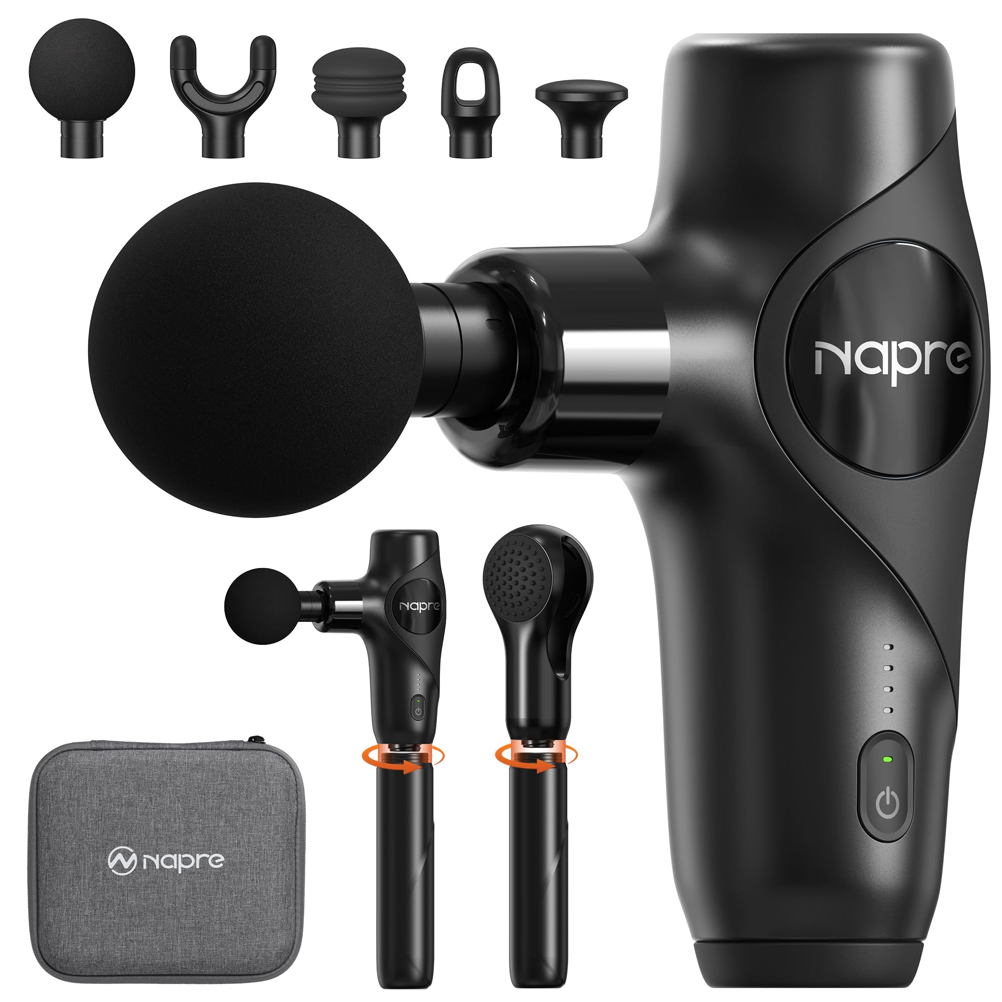 Massagepistole,NAPRE 3-in-1 Mini Massage Gun Massage Pistole mit Abnehmbar Verlängerung,Muskel Percussion Massagegerät für Rücken Nacken Körper,Ultra-Leise & Klein,5 Köpfe & Koffer