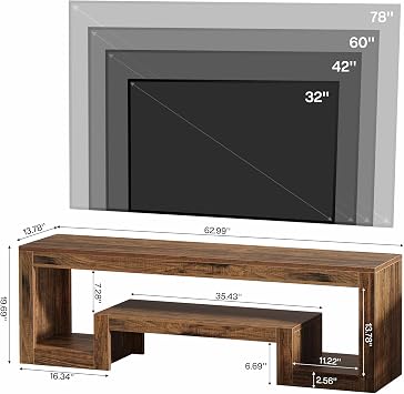 Tribesigns 63-Inch TV Stand for 55/60/65/75-Inch TVs, Entertainment Center | Farmhouse Television Stand with Open Storage Shelves, Wood Television Console for Living Room, Bedroom, Rustic Brown