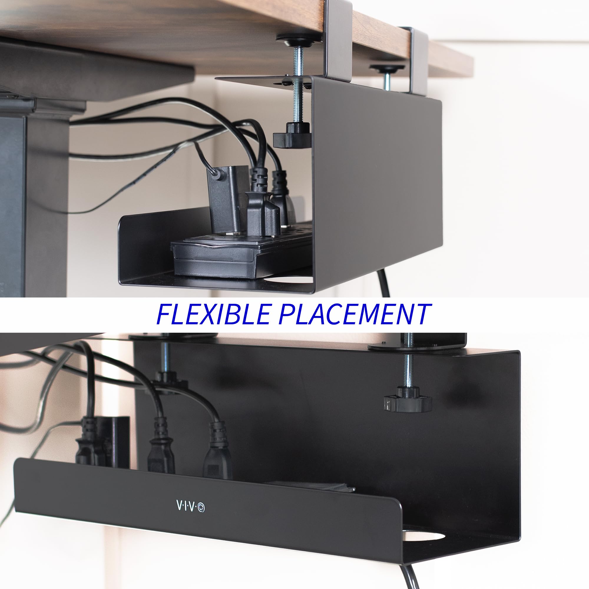 VIVO DESK-CM6L-B Kabelmanagement-Tablett ohne Bohren, Klemmleiste, 43,2 cm, unter dem Schreibtisch, Stahlschnur-Organizer, schwarz, 43,2 cm