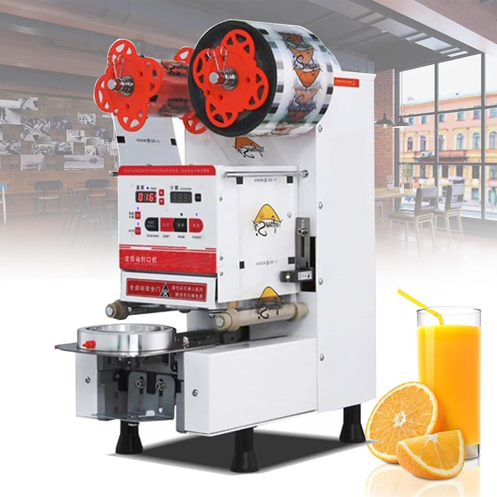 IUokLU Fully Automatic 350W Electric Cup Sealing Machine, Commercial Milk Tea Juice Beverage Cup Sealing Machine-White