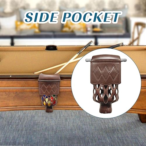 Miniatura 6 de Juego de 6 bolsillos para mesa de billar de piel sintética resistente, incluye 4 bolsillos esquineros y 2 bolsillos laterales, color burdeos