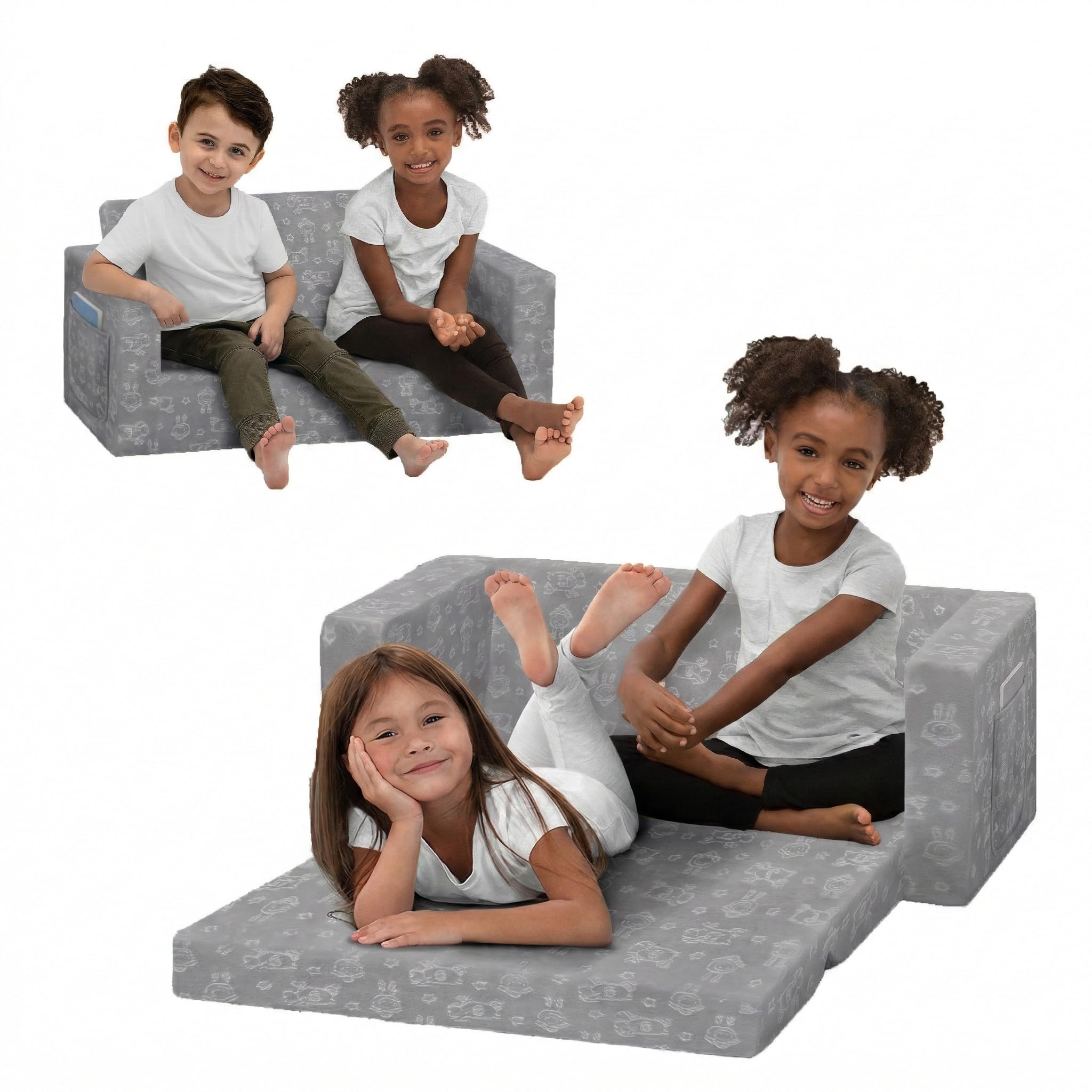 Delta Children - Serta Perfect Sleeper Kids 2-Seater Sofa, Convertible 2-in-1 Flip Open Toddler Couch Sleeper, Foam Chair for Playroom & Bedroom, Bed Lounger, Comfy Play Sleeping Lounge Chair, Grey
