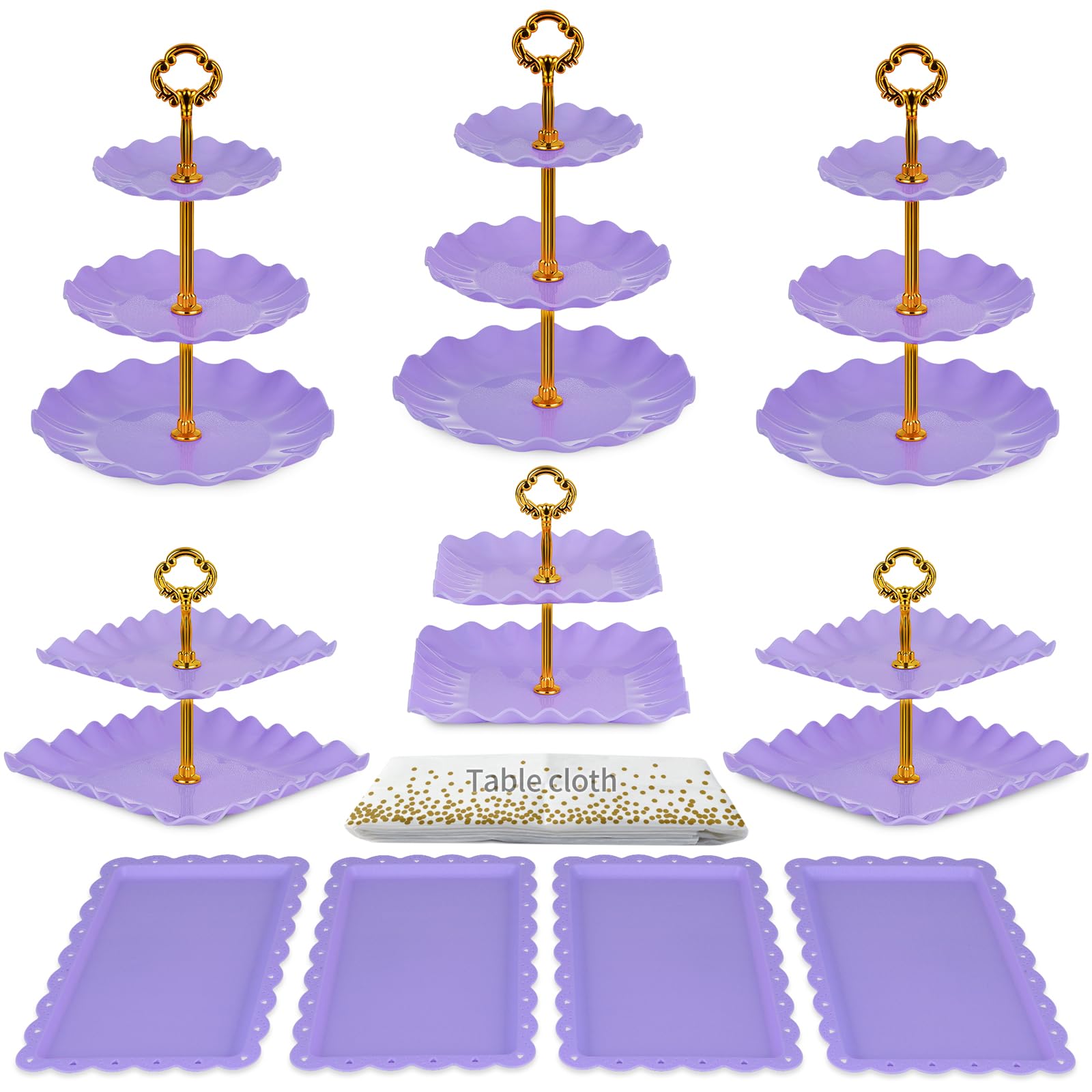 NWK - Paquete de 10 soportes para tartas, con 3 soportes para cupcakes de dos niveles + 3 soportes para cupcakes de tres niveles + 4 bandejas de aperitivos, perfecto para cumpleaños, bebé, boda