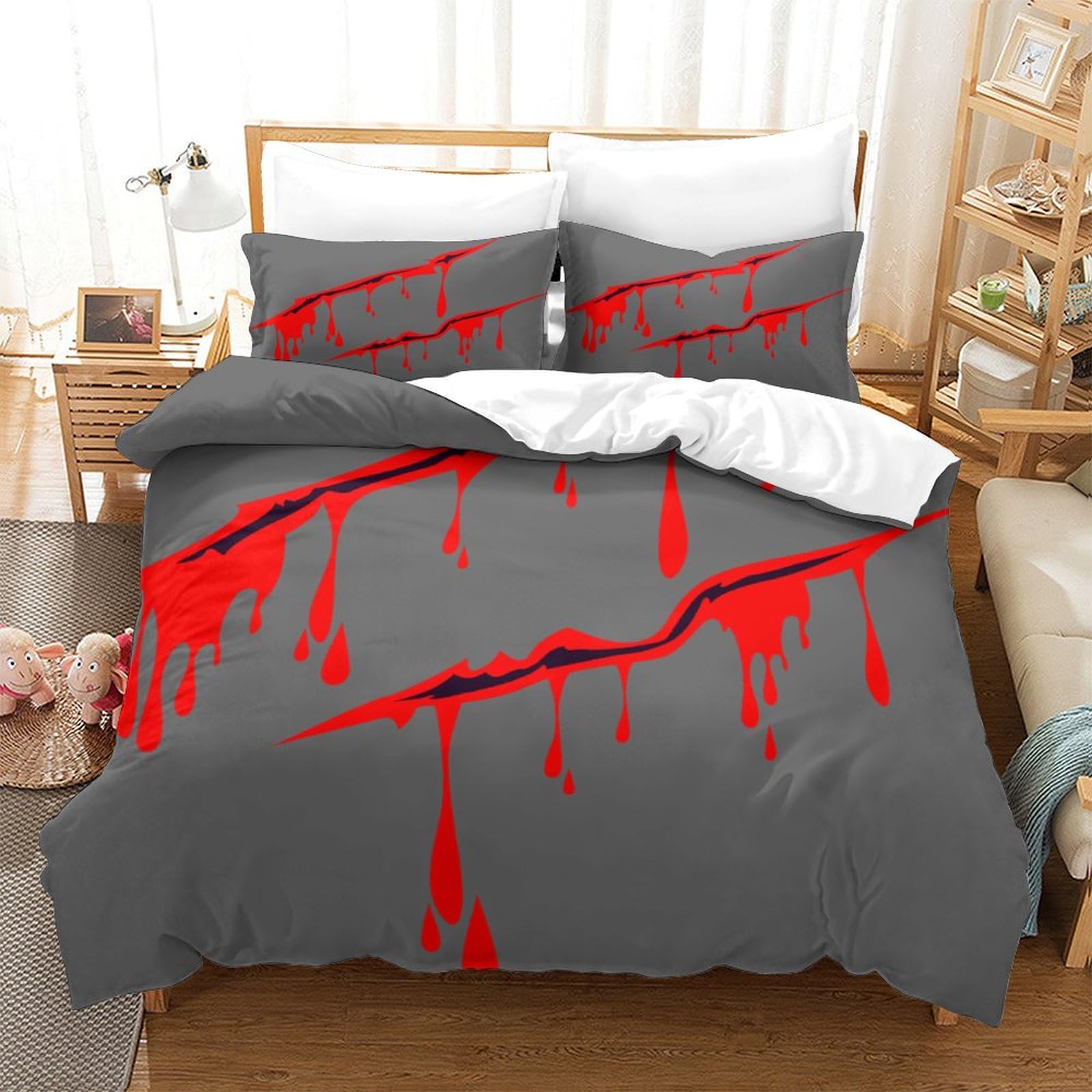P1S9U7W5Y 3D Printing Bloody Crack 3pcs Microfiber Duvet Cover Set Horror Bedroom Bedding Set King（220x240cm）