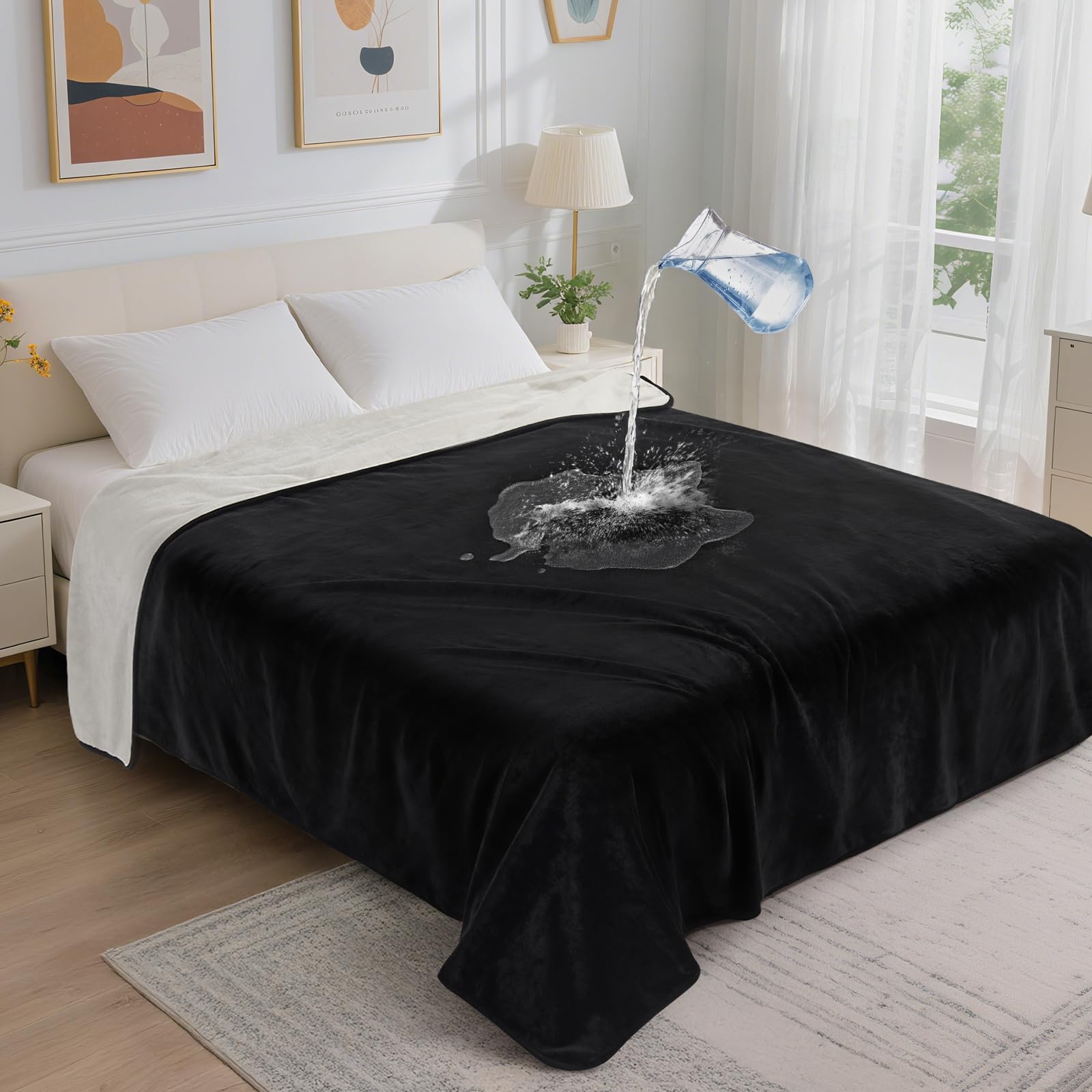 PICK FOR LIFE Manta impermeable para el amor, manta reversible de franela para perros, manta de viaje para cama, sofá y asiento de coche (negro, 203 x 229 cm)