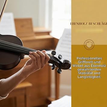 Violin 4/4 Handmade from Solid Spruce & Maple Wood with Ebony Fingerboard - Complete Set with Hard Case Bow & Accessories for Beginners and Advanced Players
