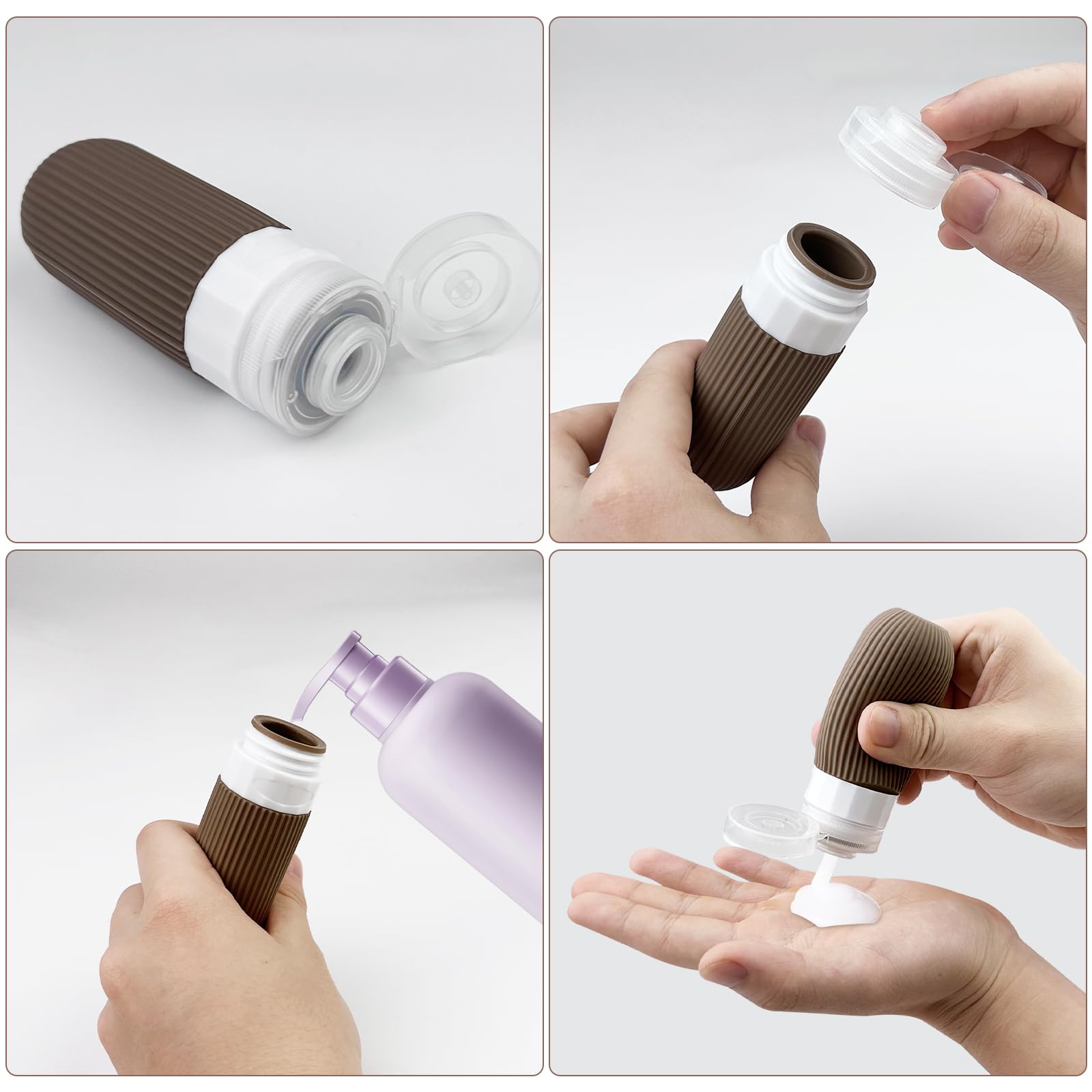 Newpop Contenitori da Viaggio Per Liquidi(4Pcs), Kit Bottigliette Aereo Prodotti Igiene Travel, 4 Pezzi Flaconi in Silicone 100 ml Set, Bagno Boccette Contenitore Bottiglie Shampoo da Viaggio