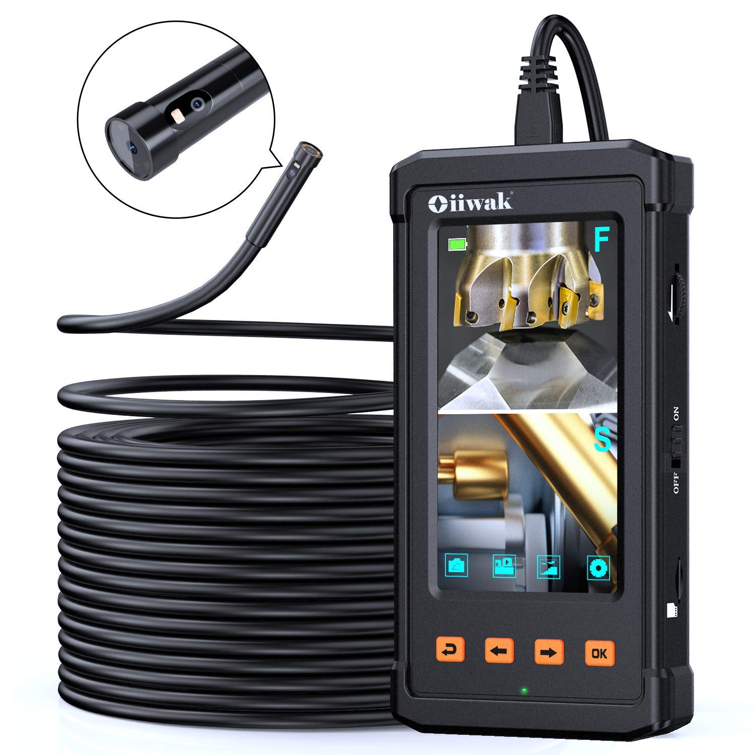50FT Dual Lens Screen Borescope Camera, Oiiwak Dual Lens Endoscope for