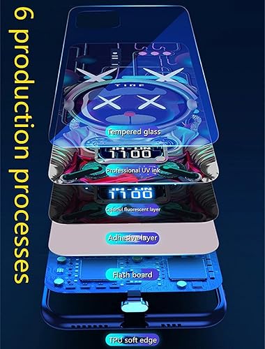 Miniatura 5 de YJHWLF Funda LED para iPhone 12, cubierta trasera de vidrio templado brillante colorido a prueba de golpes, para mujeres frescas y hombres de moda,