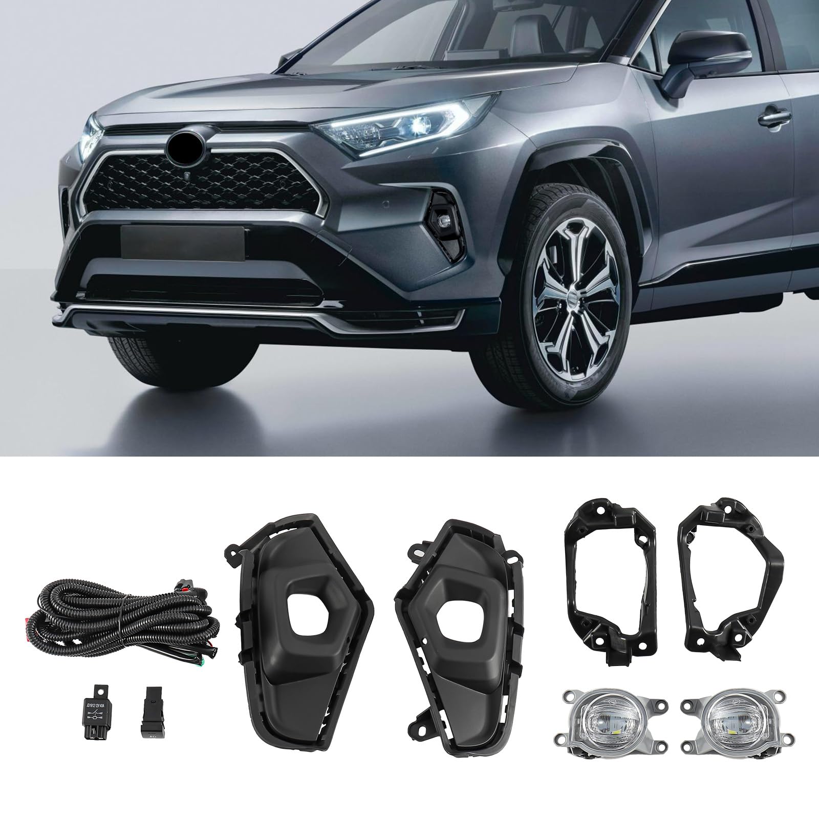Fancemot LED Front Bumper Fog Lights Compatible with 2019-2025 5th Gen Toyota RAV4, Replacement w/Wiring & Switch