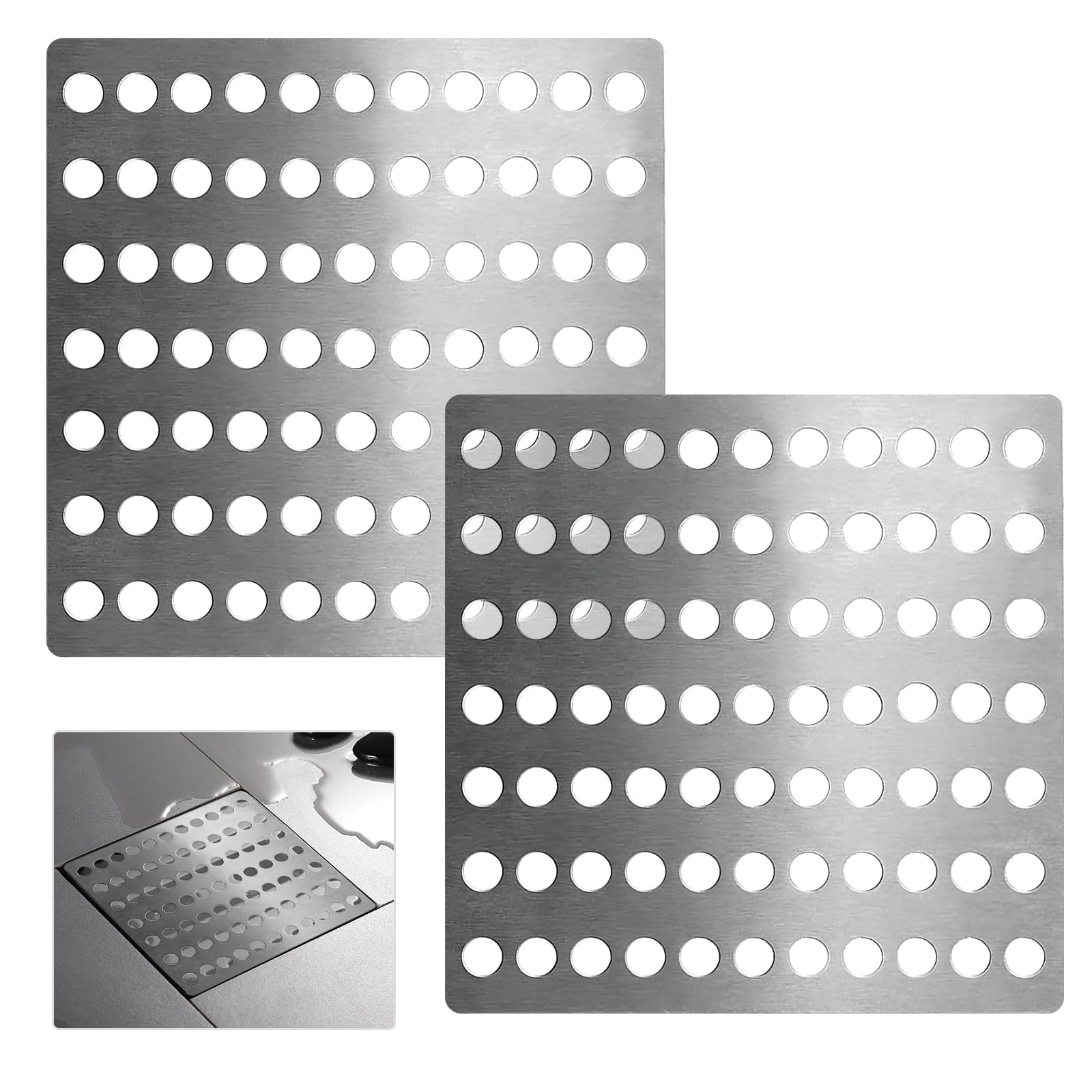 2 Pack Stainless Steel Drain Cover, Square Outdoor Drain Cover with Mesh Holes, Rustproof Drains Guard for Leaves & Debris, for Outdoor & Indoor, Shower Drains Cover, Garden Leaf Guard