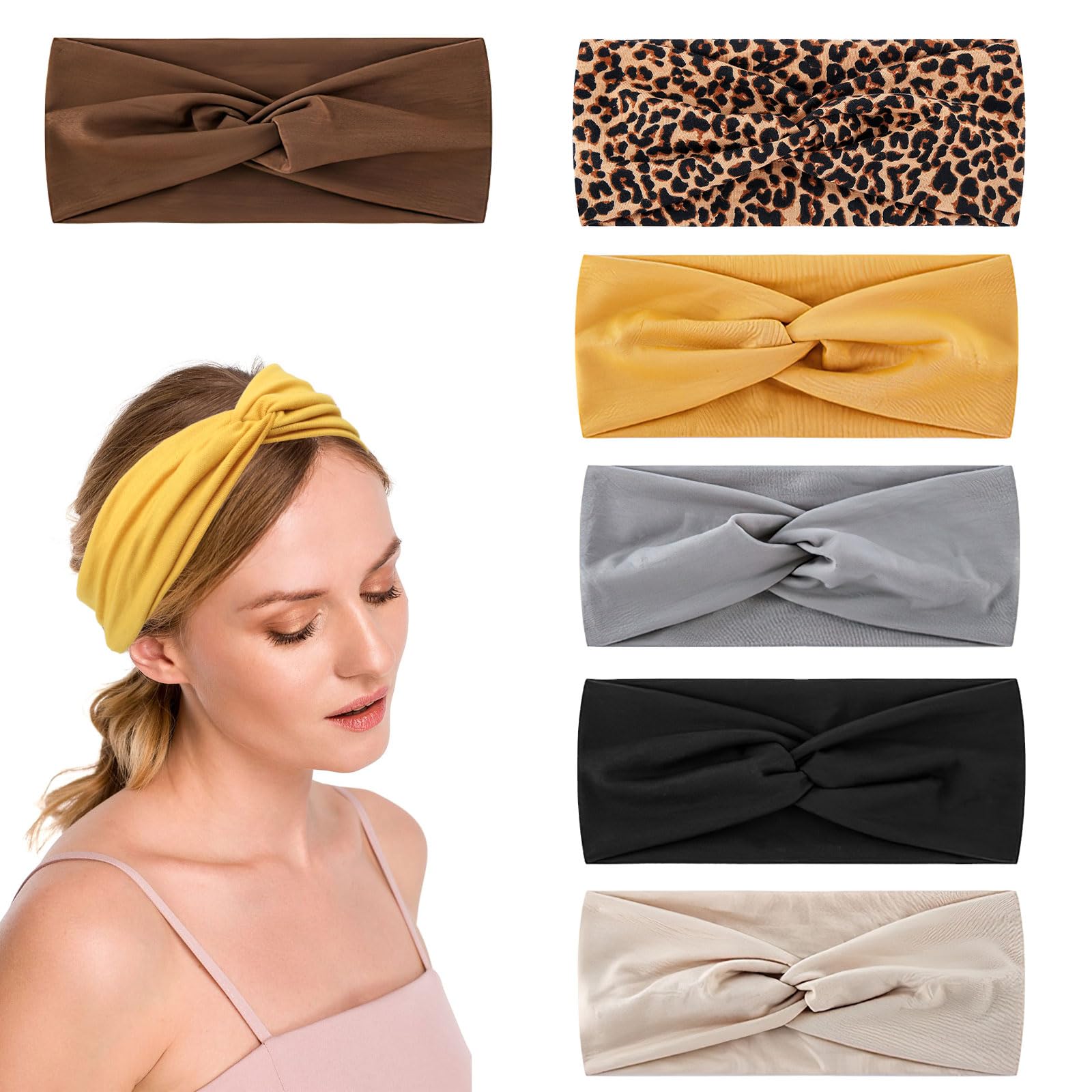 HENGBIRD 6 Piezas Diadema Mujer, EláSticas Anchas Diademas Mujer, Diadema Maquillaje, Cinta para El Pelo Mujer para Yoga Ejercicio Diario Fitness, Bohemias Turbantes para Mujer, Diadema Skincare