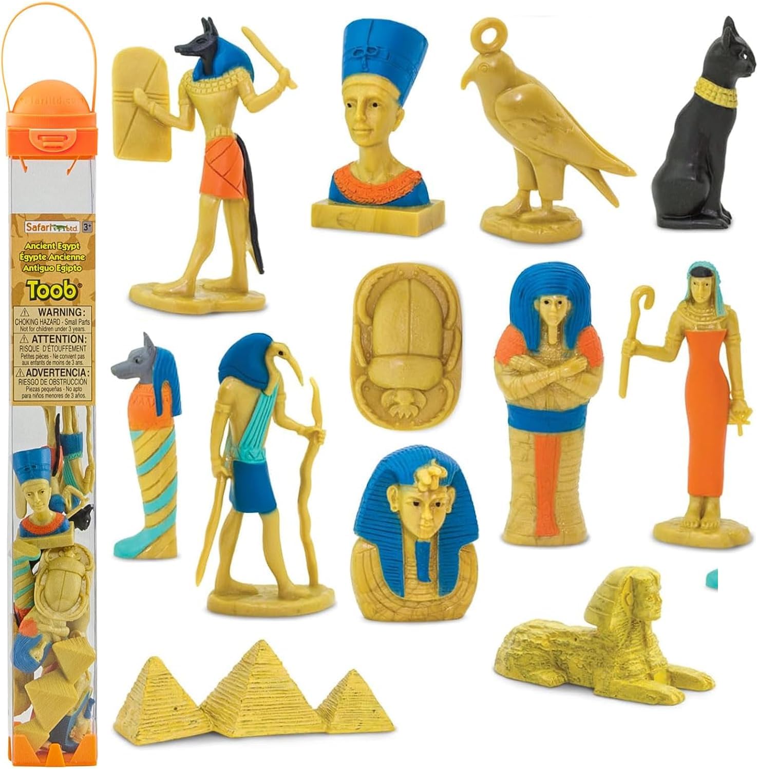 Safari Ltd. Ancient Egypt TOOB - 12 Mini Figurines: Nefertiti, Bastet, King Tut, Isis, Amulet, Mummy, Scarab, Pyramids, Sphinx, Thoth, Anubis & More - Educational Toys Boys, Girls & Kids 3+