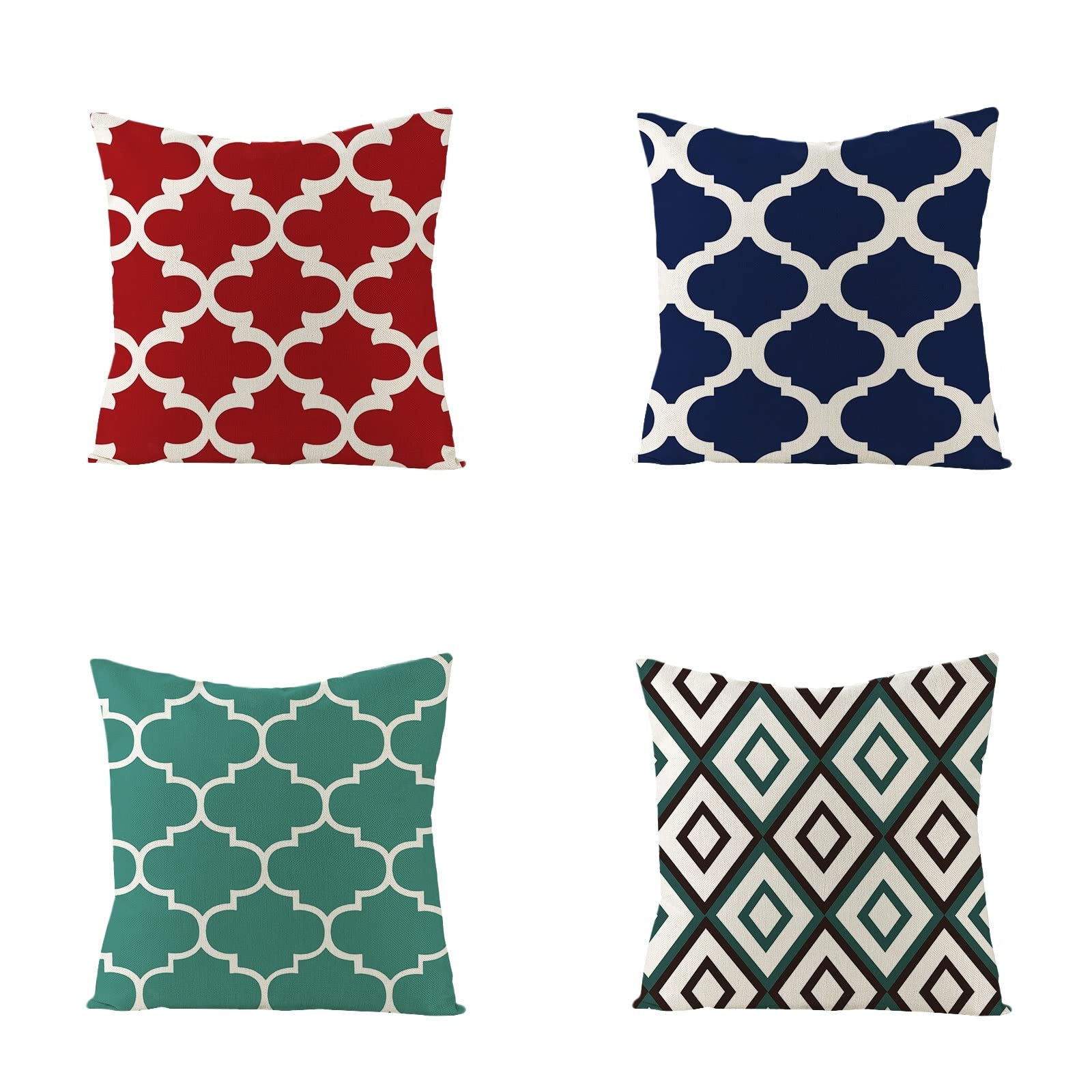 Sofa Fundas Cojines 60x60 Pack de 4 Cuadrado,Funda de Almohada Lino con Cremallera Invisible,Funda de Cojín Decoración para Hogar Sala Cama Jardín Silla Coche-geometría