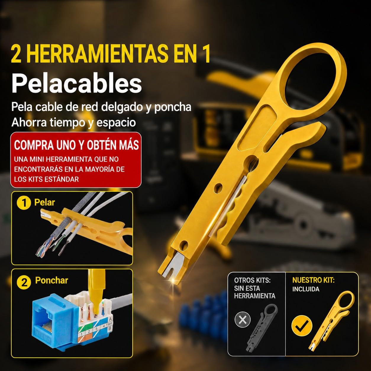 Kit de herramientas de paso RJ45 para Cat7, Cat6 y Cat5. Incluye comprobador de cables, pelacables, cortadores, 50 conectores Cat6 y botas de descarga, herramientas de red Ethernet para manualidades