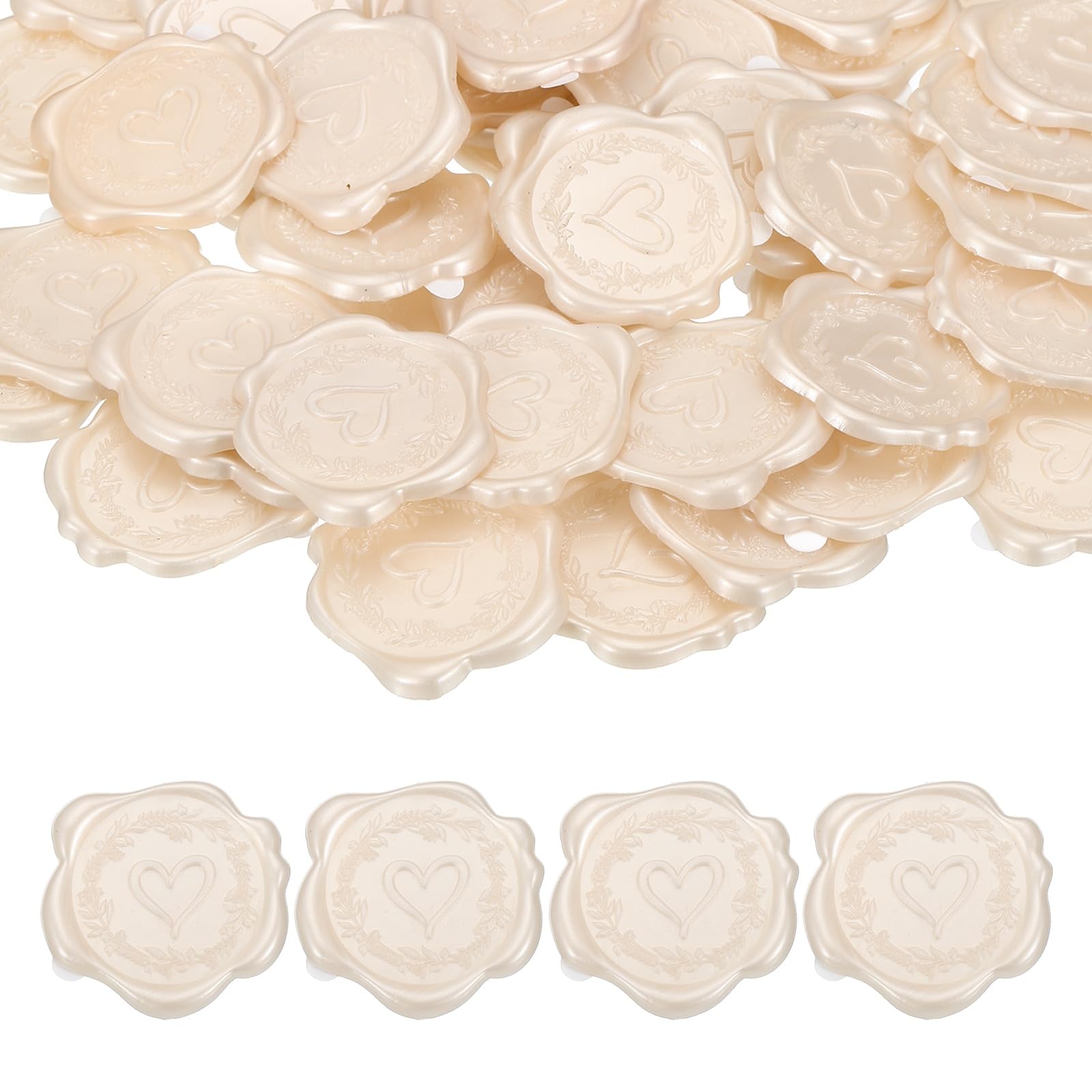 PATIKIL 50Pcs Heart Wax Seal Stickers, Love Embossed Self Adhesive Backed Envelopes Seal Sticker Accessories for Wedding Invitation Letter Birthday Party Gift, Light White โ image 1