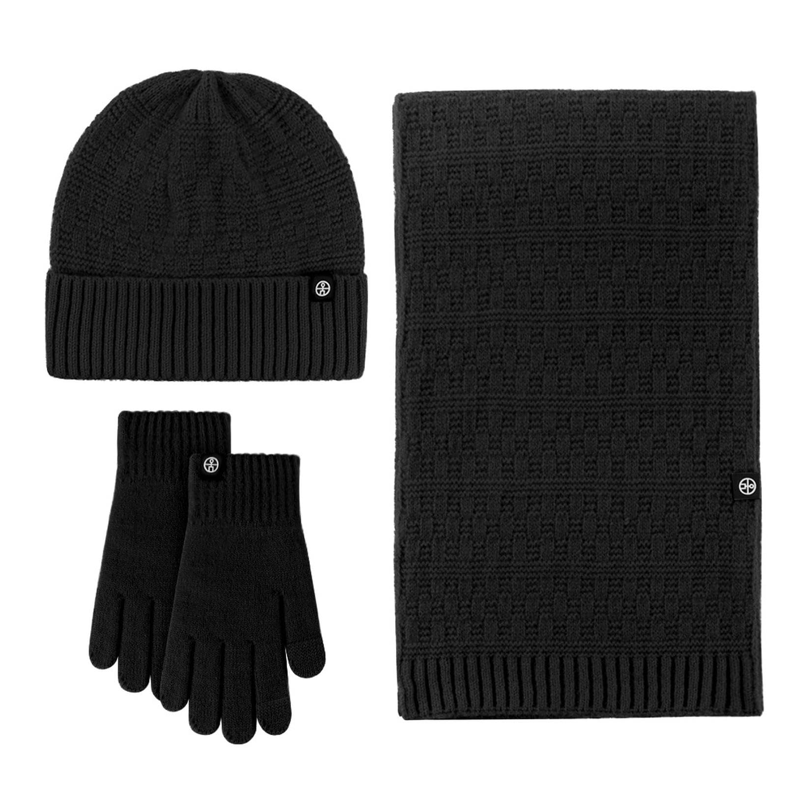 Wintermütze Schal Handschuhe Set Gestrickte Winterhandschuhe, Schals, Mützen Und Wollsets Für Wärme Schutz Vor Kälte-hx319 Schwarz