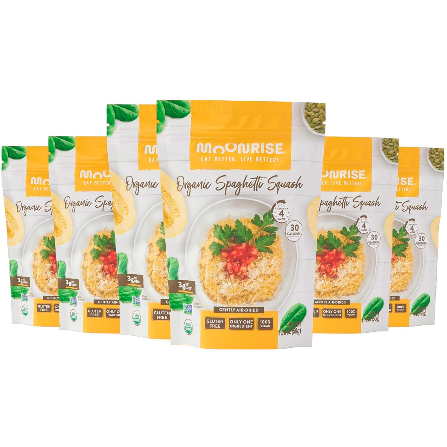 Moonrise Organic Dried Spaghetti Squash | Gluten Free | Low-Carb, Low-Calorie Vegetable Pasta | Keto and Vegan | Non-GMO | Ready in 4 minutes (Pack of 6, Natural)